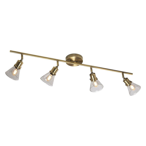 Torne 4 Bar Antique Brass & Glass Spot Light - Adjustable Head -Warehouse Clearance Stock