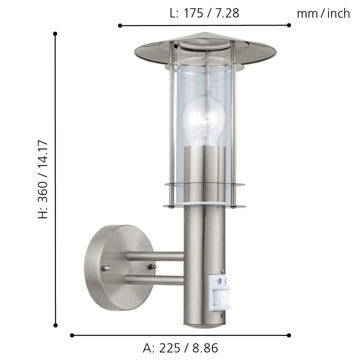 eglo lisio ip44 stainless steel pir outdoor wall light living room close up