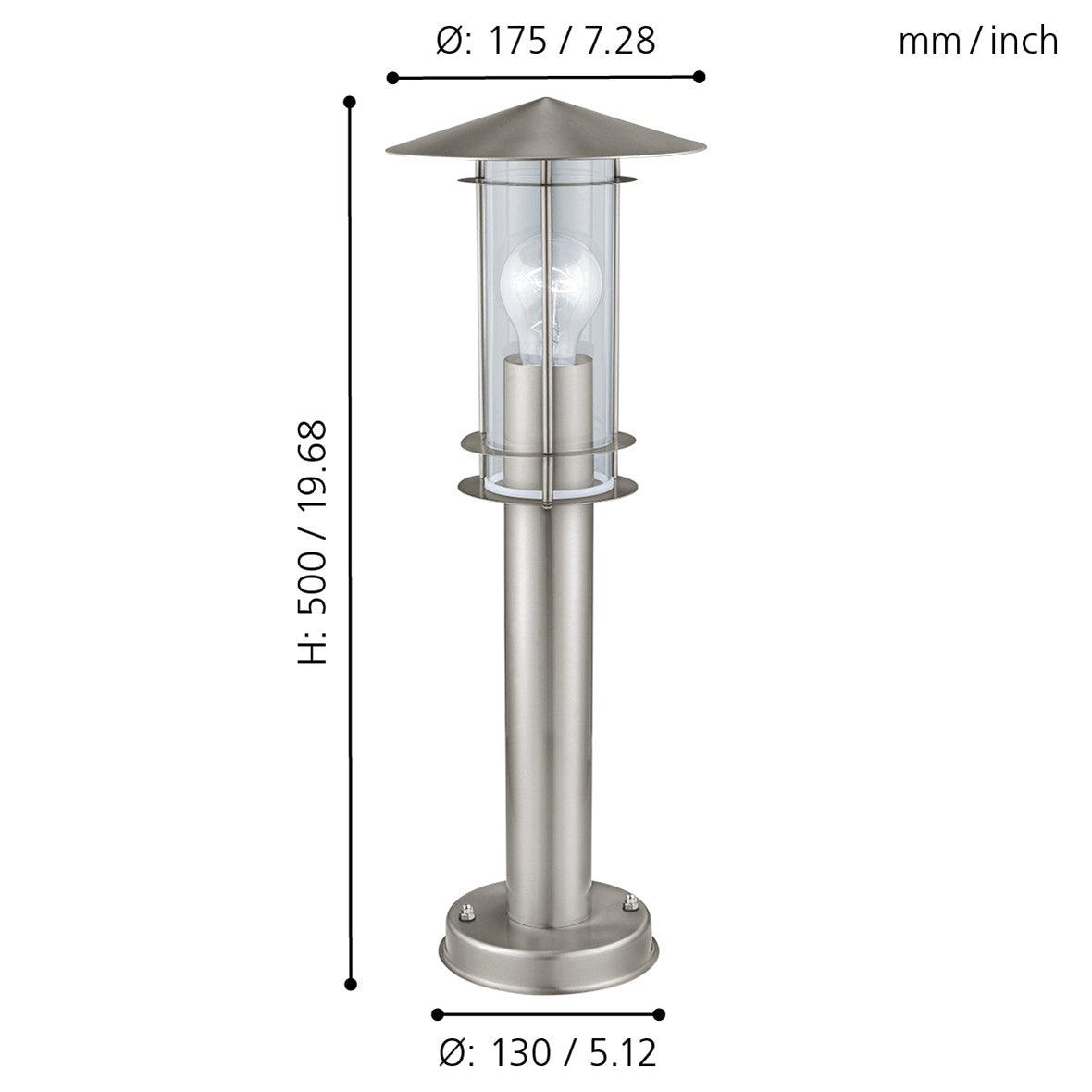 eglo lisio stainless steel ip44 outside bollard 50cm living room close up
