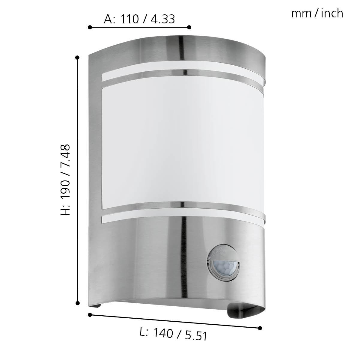 eglo cerno stainless steel curved pir outdoor wall light hallway lighting 