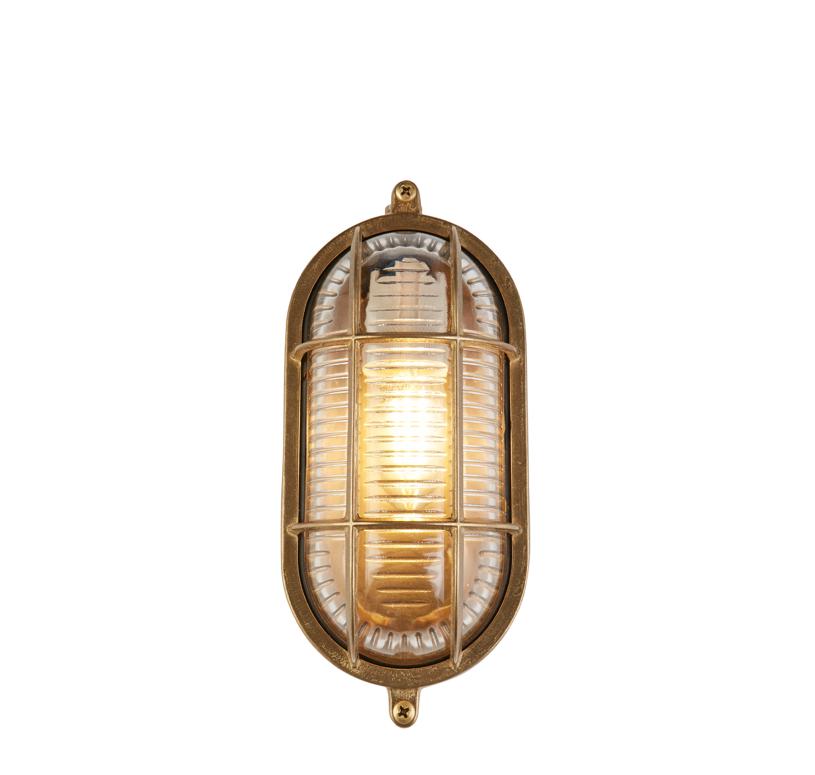 Searchlight Bulkhead Oval Solid Brass IP64 Outdoor Wall Light - Ribbed Glass