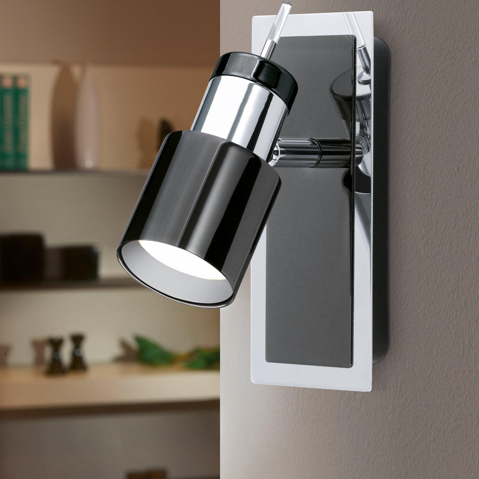 eglo davida 1 black nickel chrome wall spotlight living room image