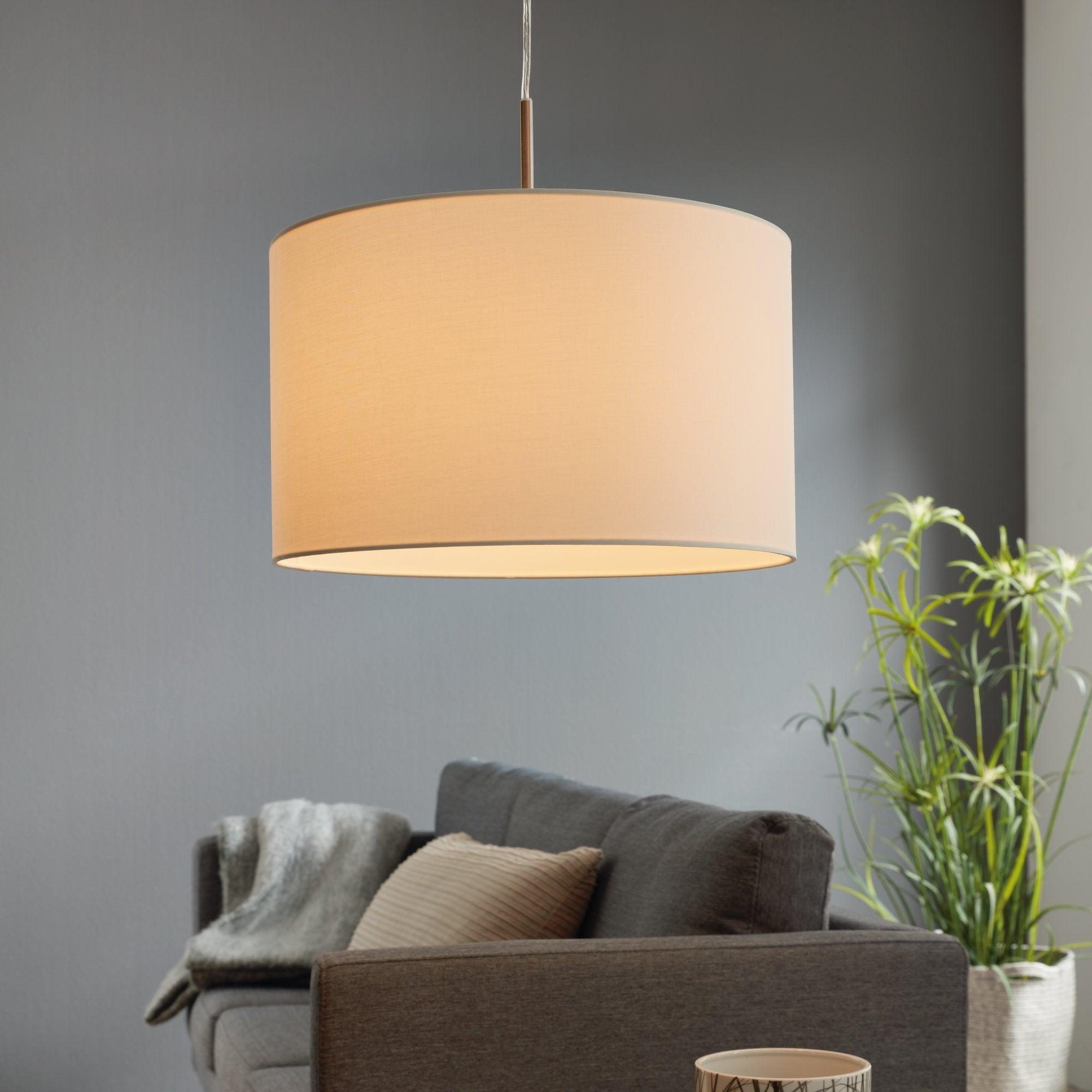 eglo pasteri nickel ceiling pendant with fabric white shade 38cm living room image