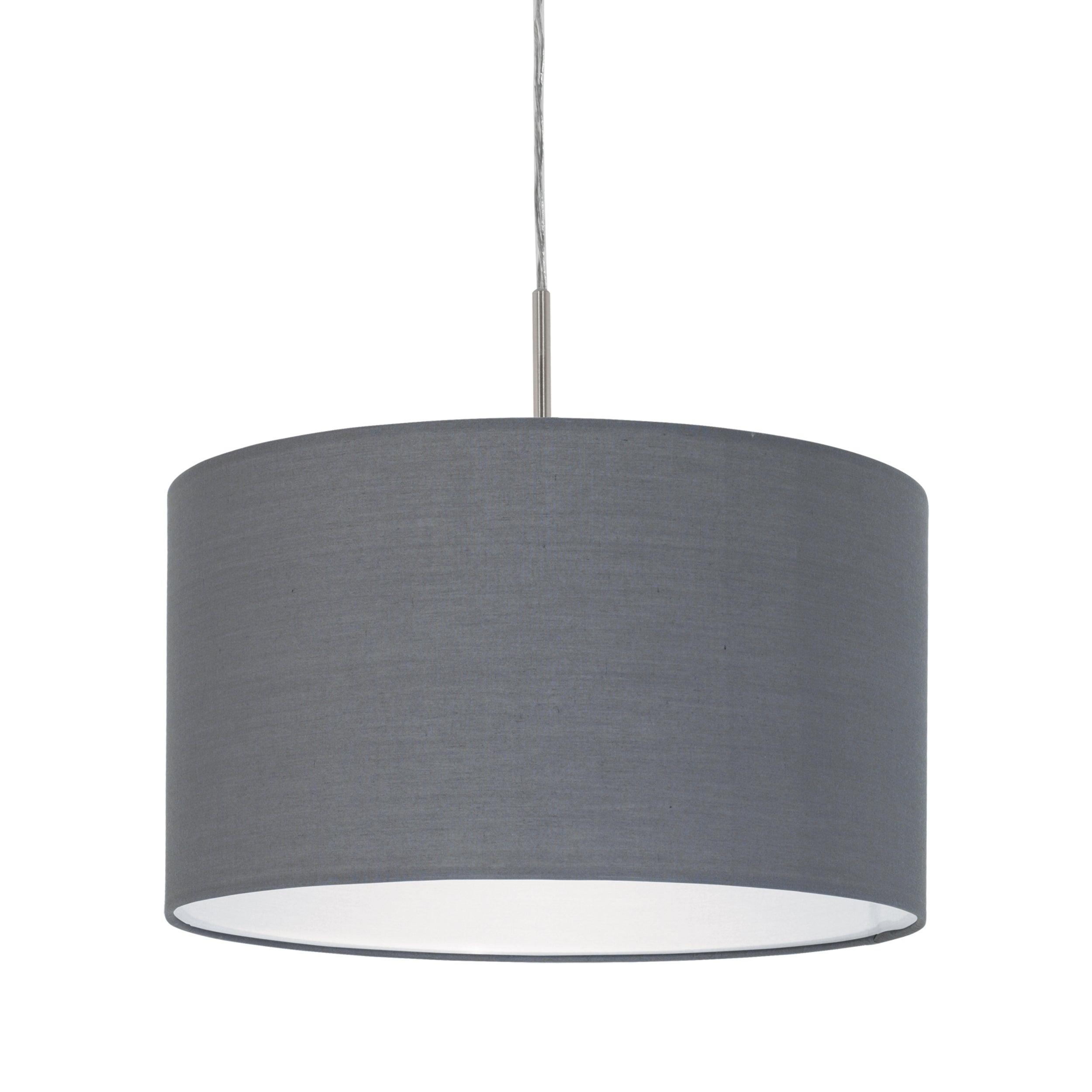 eglo pasteri nickel ceiling pendant with grey fabric shade 38cm living room close up