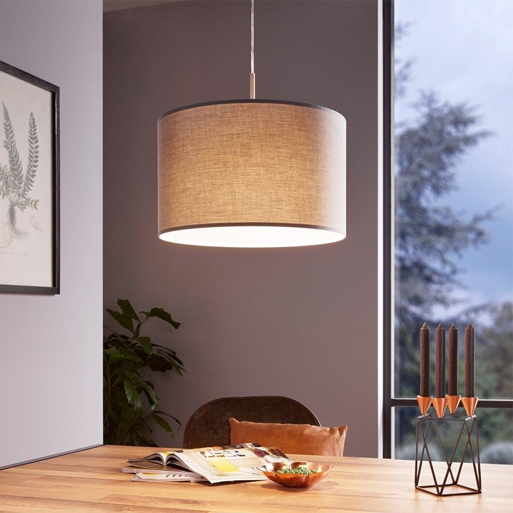 eglo pasteri nickel ceiling pendant with grey fabric shade 38cm