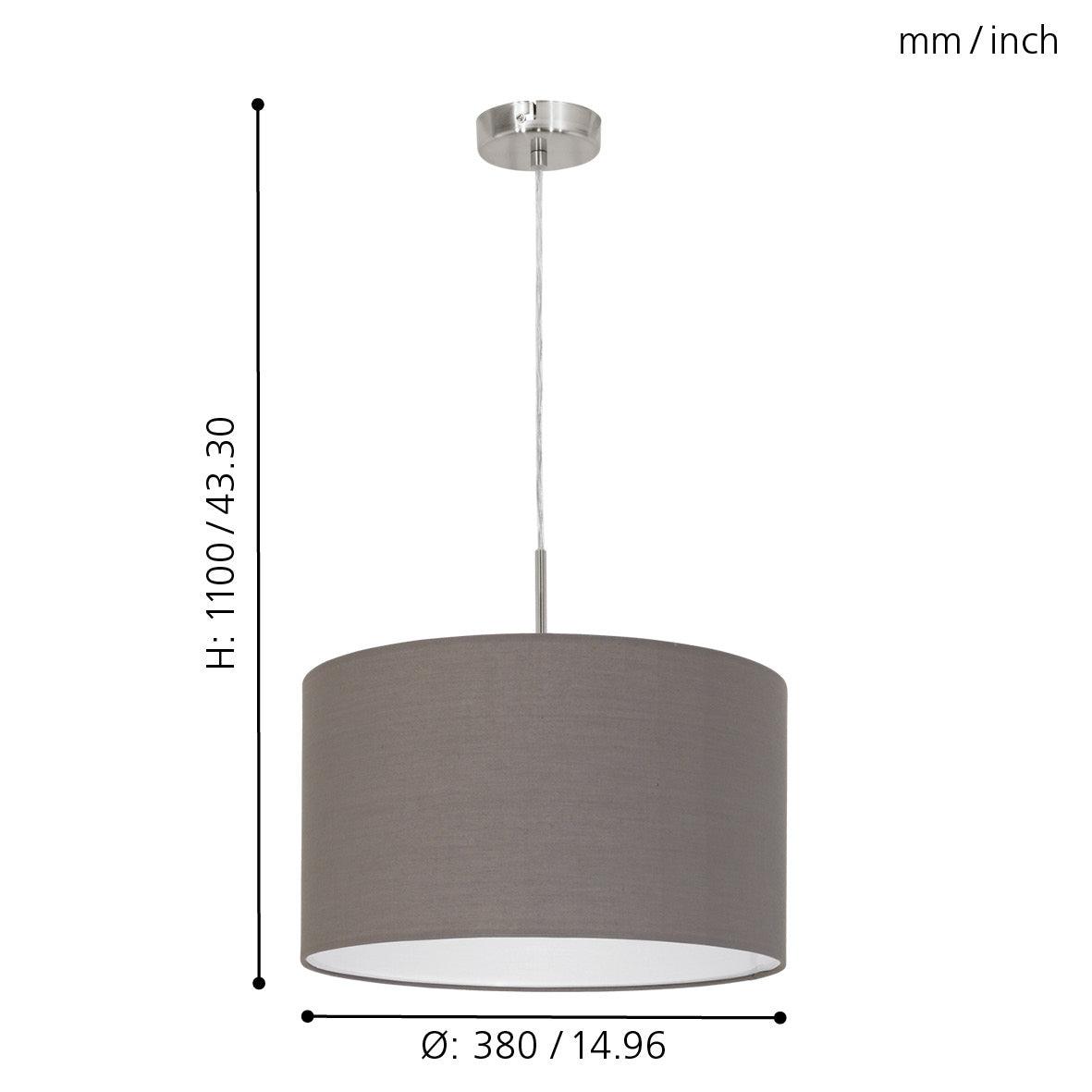 eglo pasteri nickel ceiling pendant with brown fabric shade 38cm Kitchen Lighting Close Up