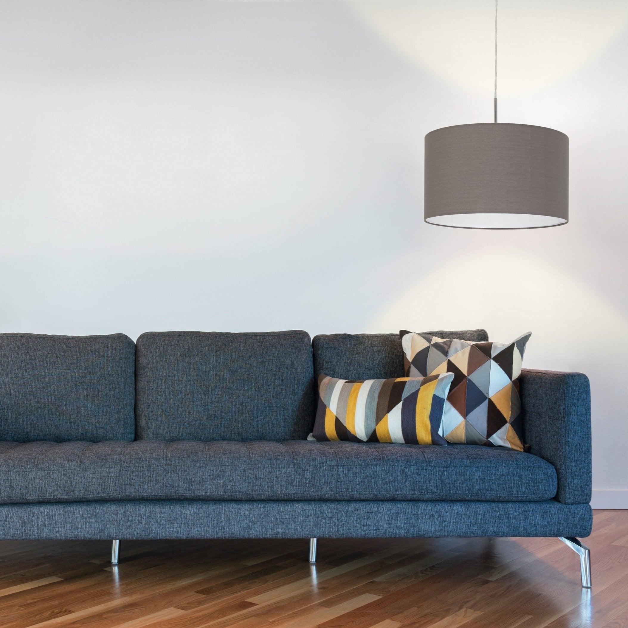 eglo pasteri nickel ceiling pendant with brown fabric shade 38cm