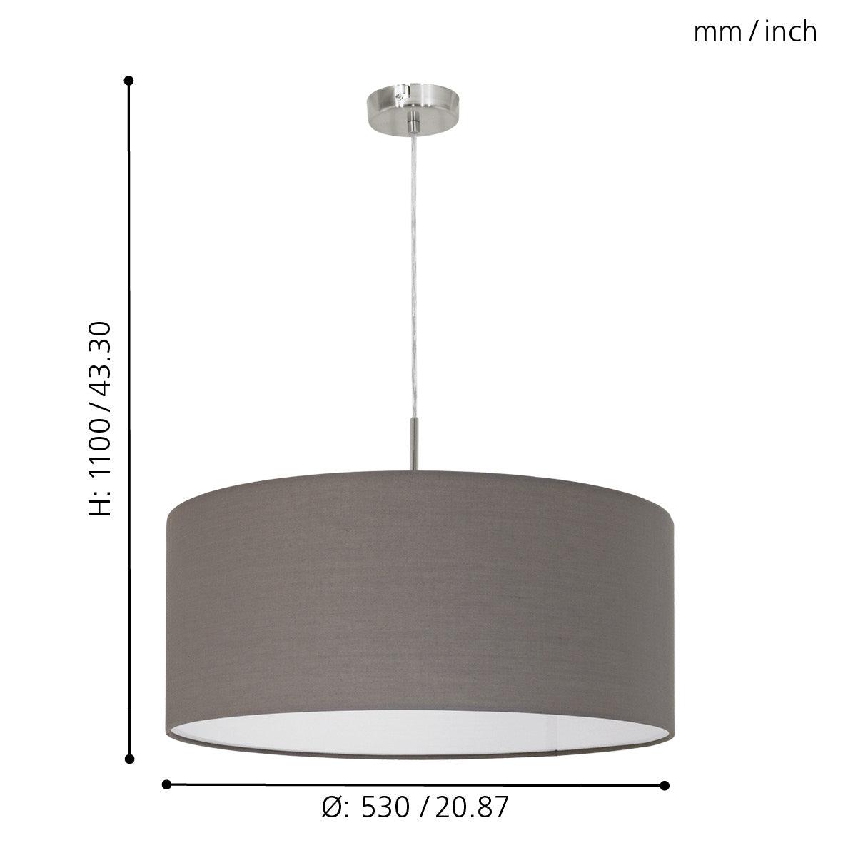 eglo pasteri nickel ceiling pendant with brown fabric shade 53cm Kitchen Lighting Close Up