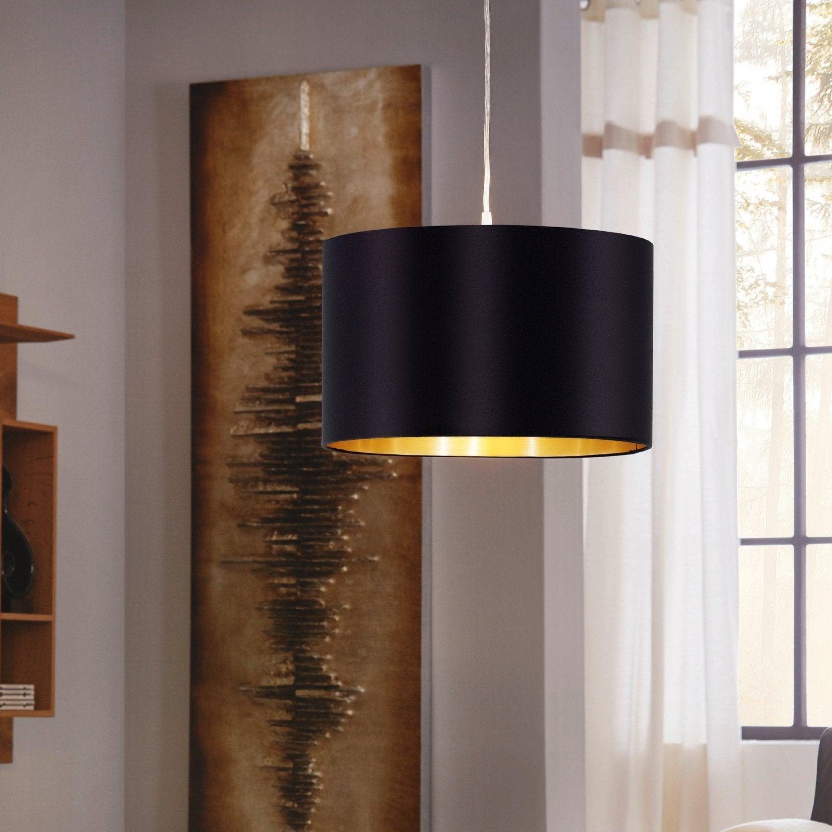 eglo maserlo nickel ceiling pendant with fabric black gold shade