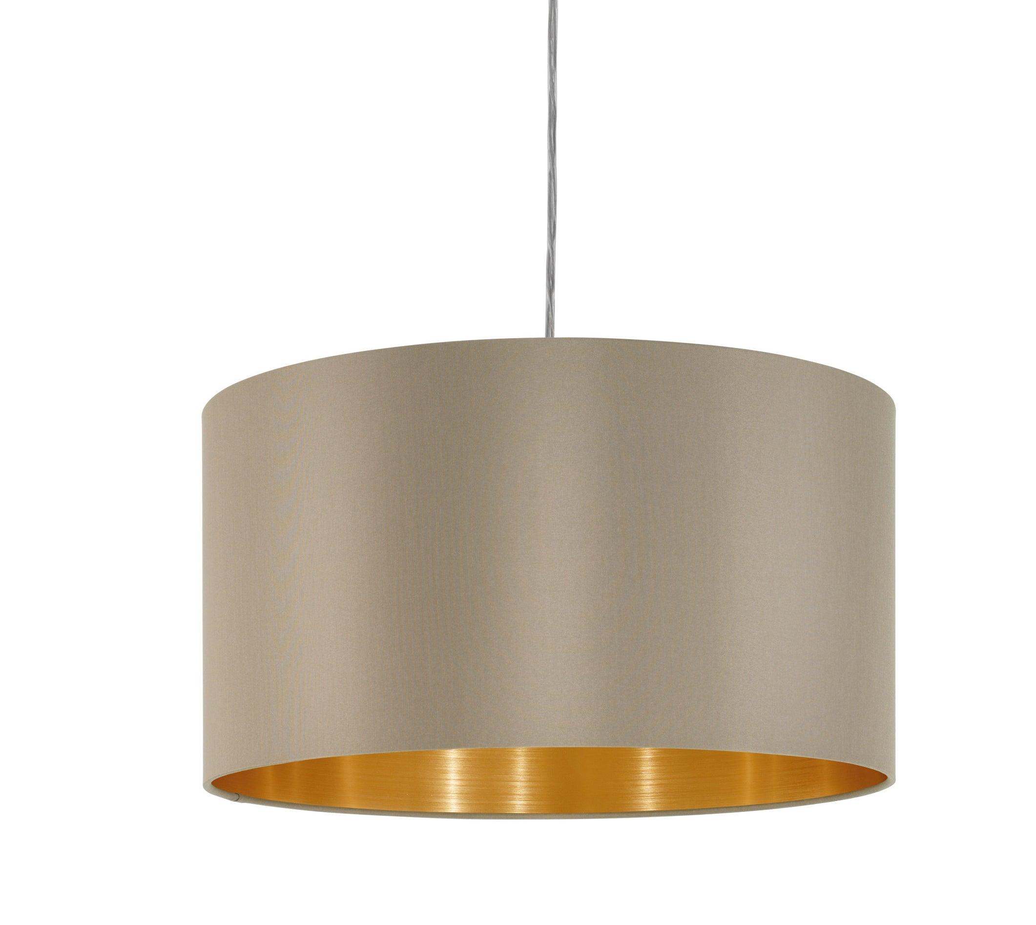 eglo maserlo nickel ceiling pendant with fabric taupe gold shade kitchen lighting 