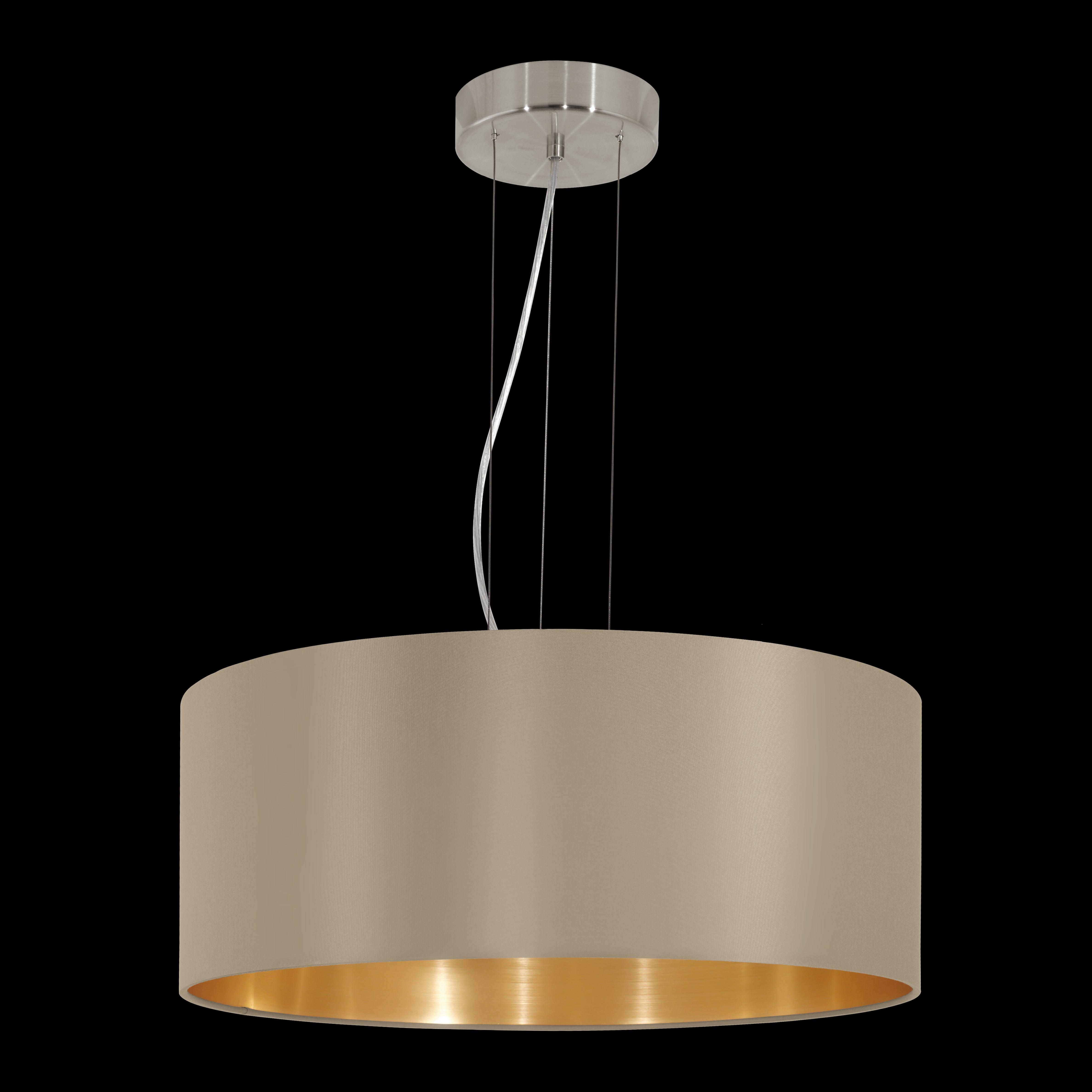eglo maserlo nickel pendant ceiling light taupe gold shade living room close up