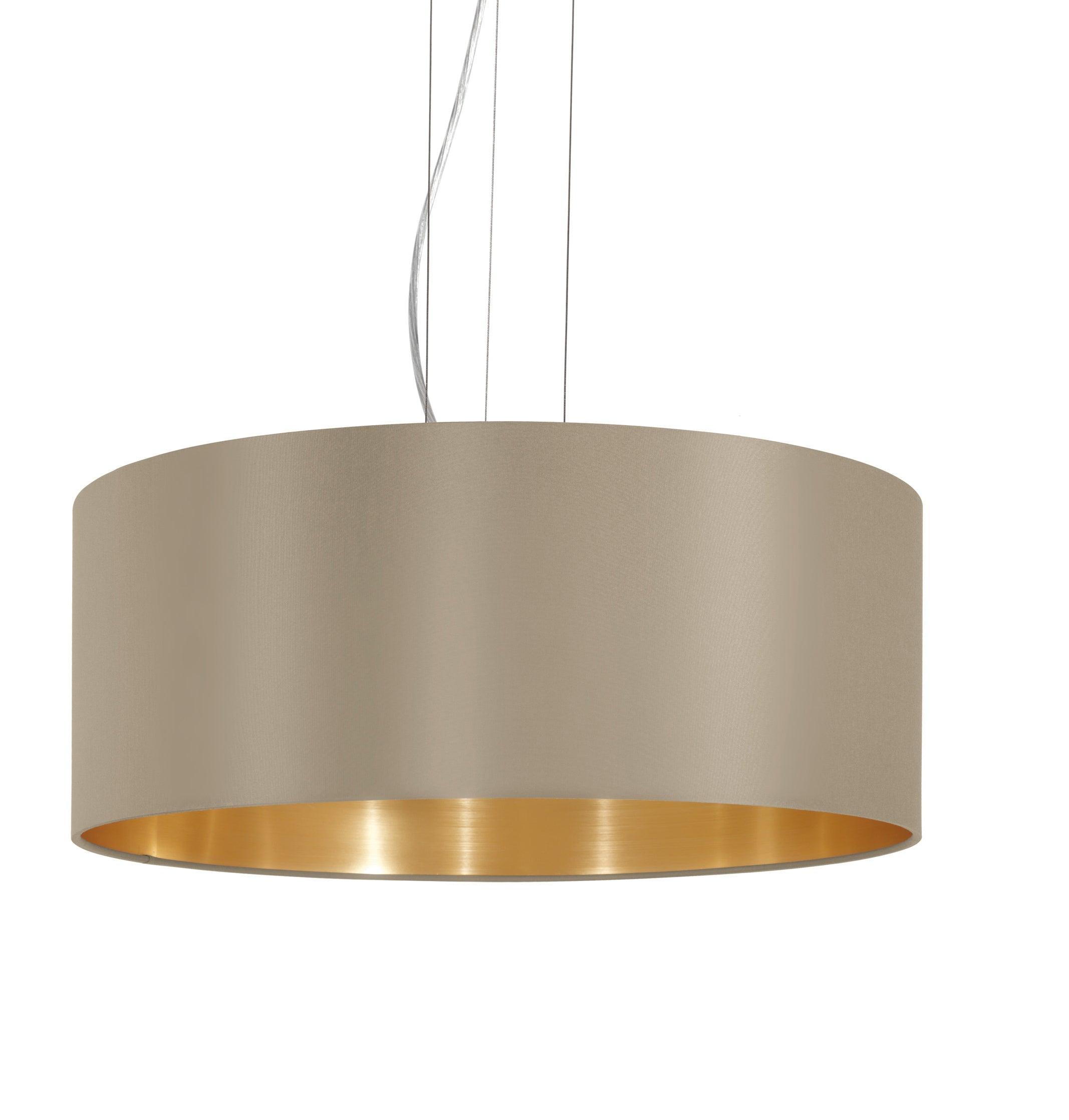 eglo maserlo nickel pendant ceiling light taupe gold shade kitchen lighting 