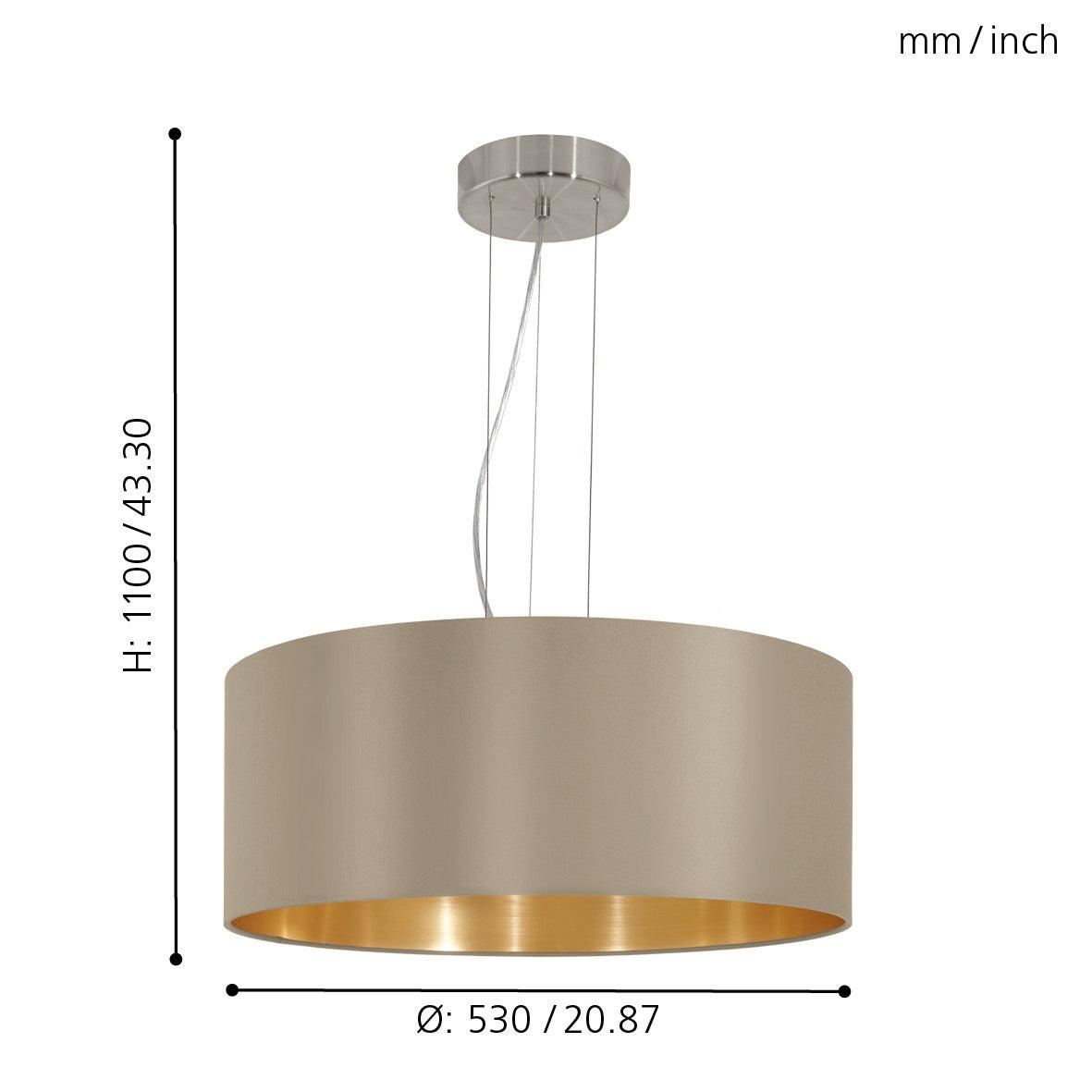 eglo maserlo nickel pendant ceiling light taupe gold shade Kitchen Lighting Close Up
