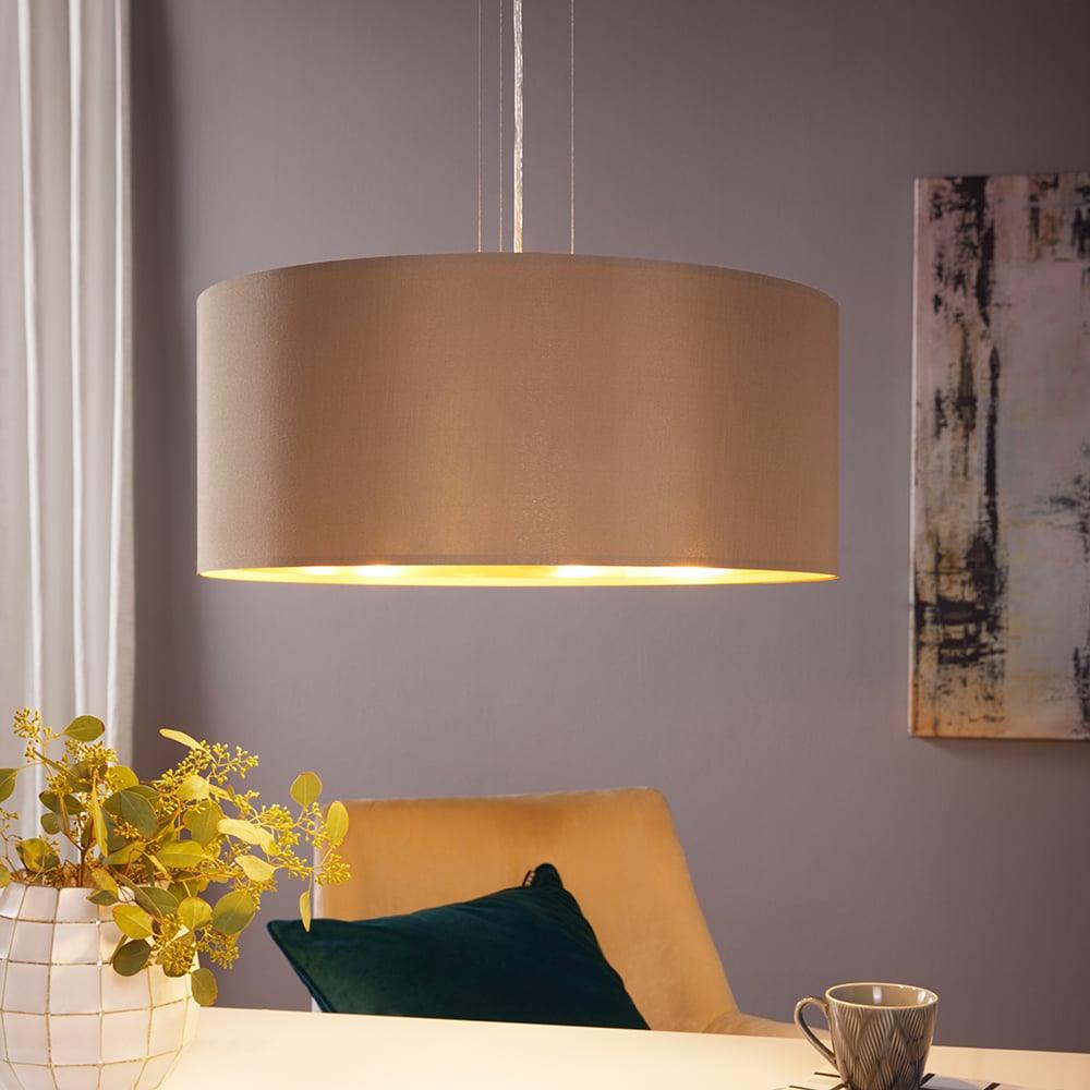 eglo maserlo nickel pendant ceiling light taupe gold shade living room image