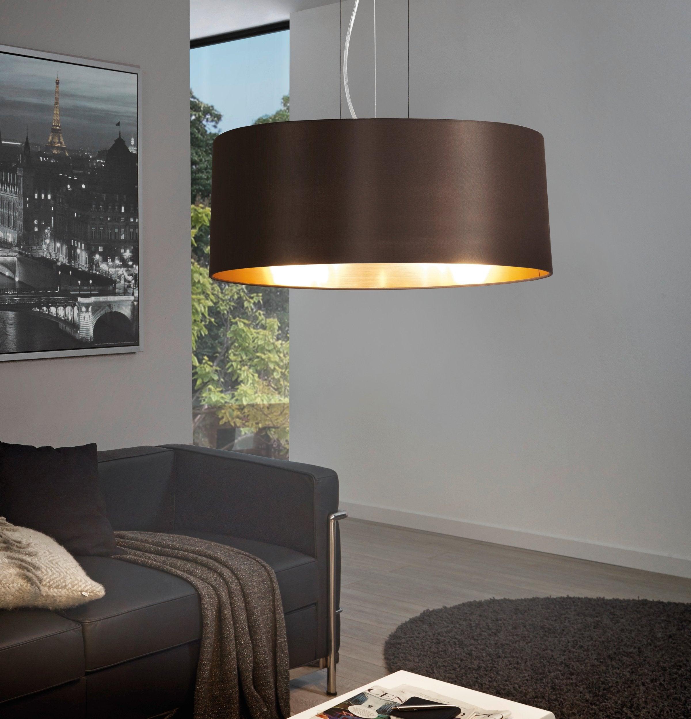 eglo maserlo nickel pendant ceiling light brown gold shade living room image