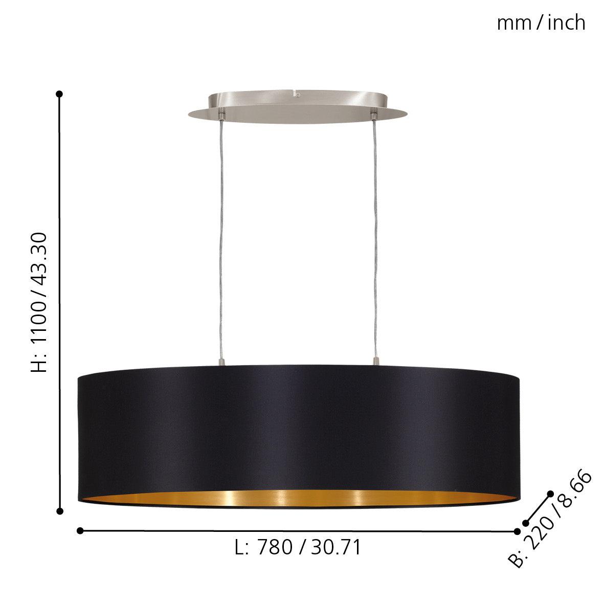 eglo maserlo nickel ceiling pendant oval black gold shade 78cm Kitchen Lighting Close Up
