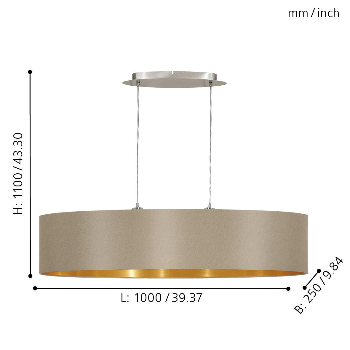 eglo maserlo nickel ceiling pendant oval taupe gold shade 100cm Kitchen Lighting Close Up