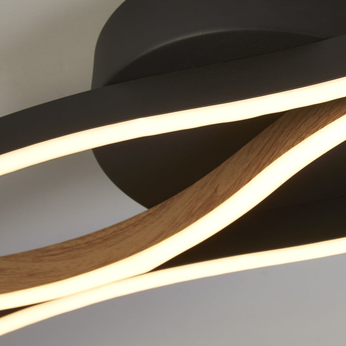Searchlight Bloom Black Metal & Wood Effect LED Flush-OB-180926