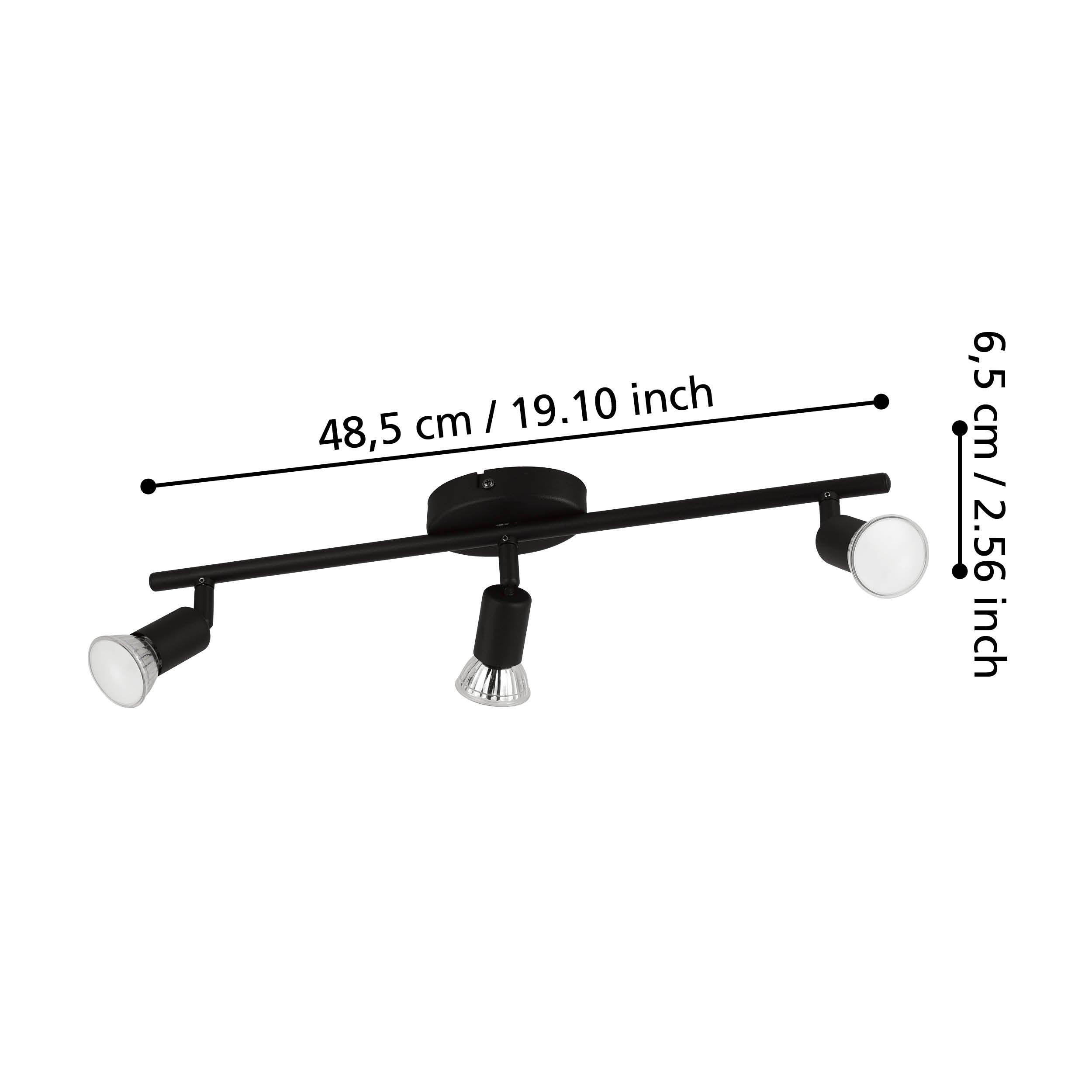eglo buzz led black 3 light bar spotlight living room close up