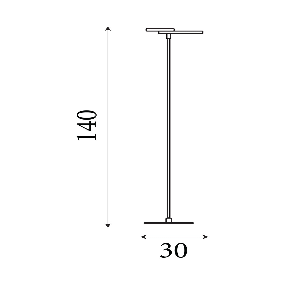 Dimension diagram of the Space, Matt Black and Chrome, Floor Lamp - Integrated LED with height and width in cm.