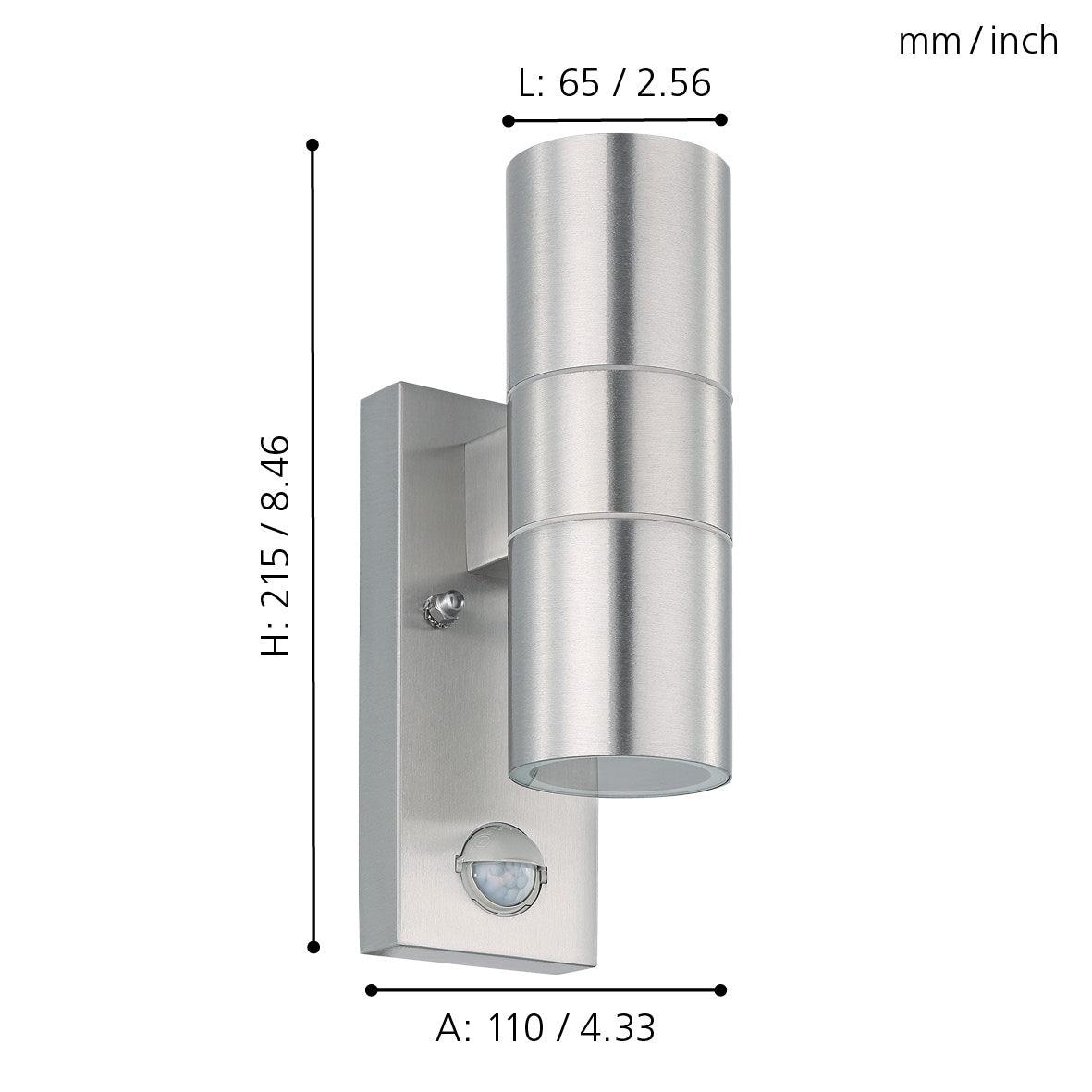 eglo riga 5 up down stainless steel pir outdoor wall light living room close up