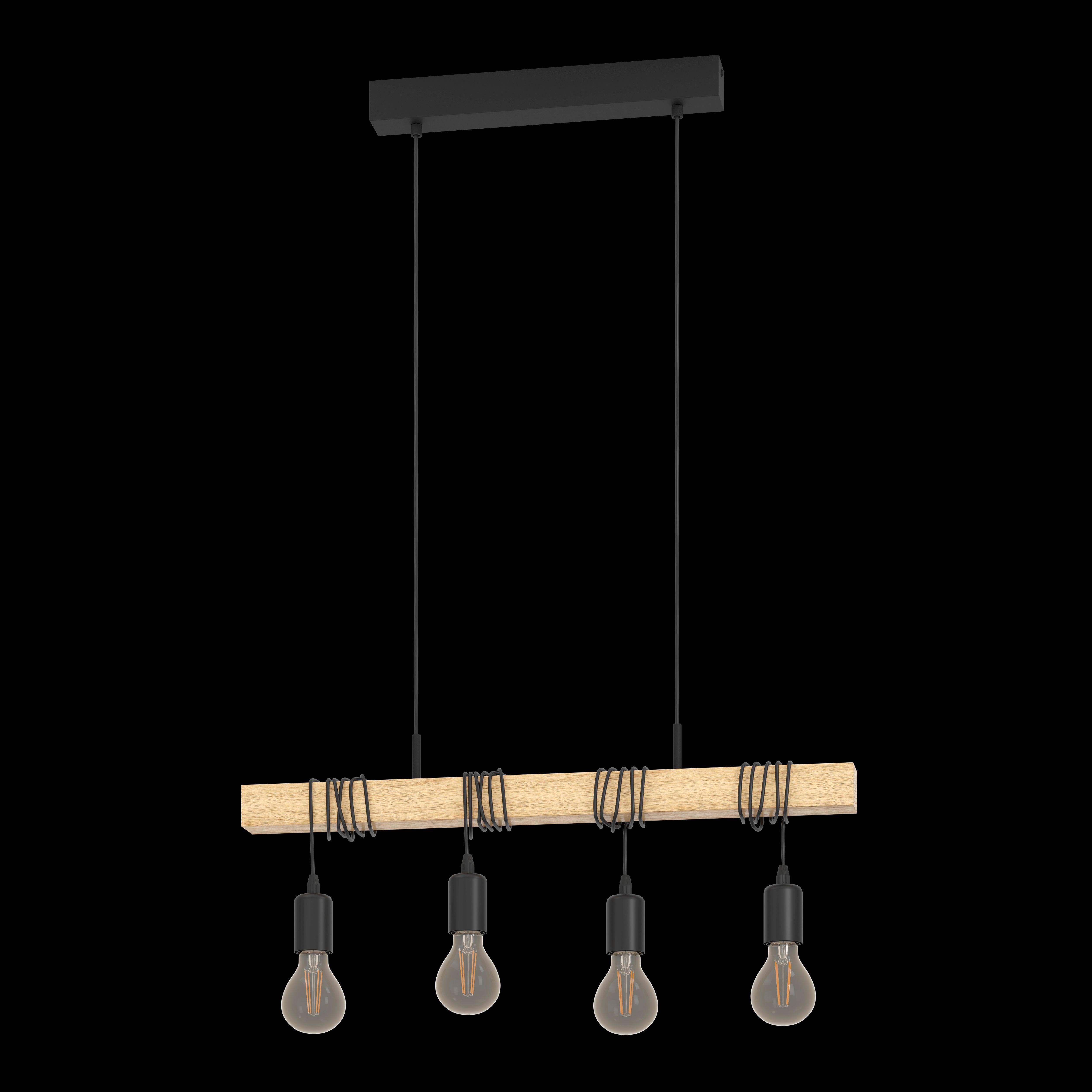 eglo townshend 4 light adjustable black wood bar ceiling pendant living room close up