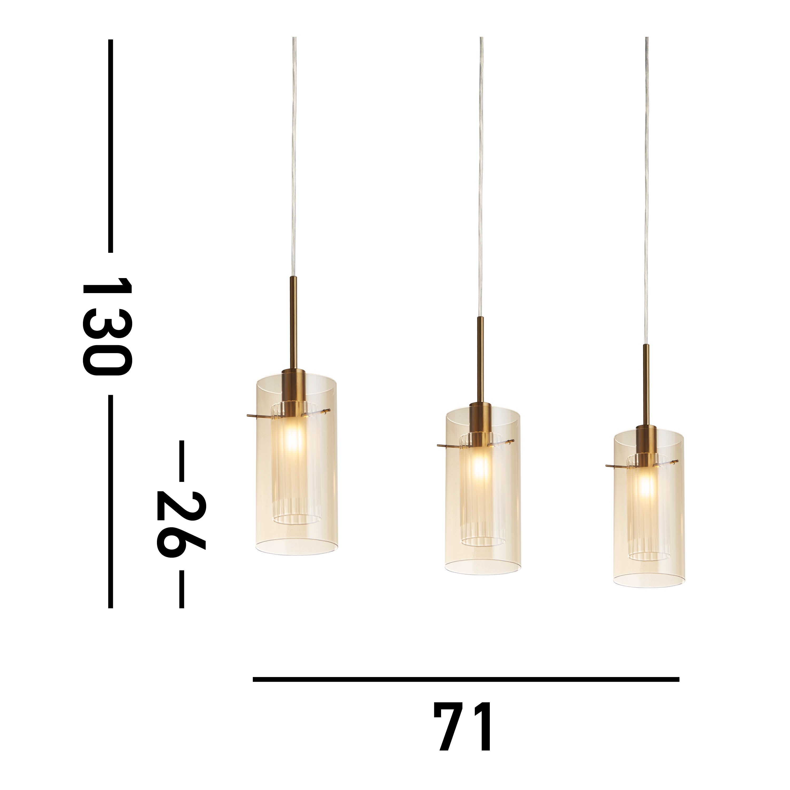 Searchlight Duo III 3 Light Bronze Bar Pendant - Champagne Glass Shades