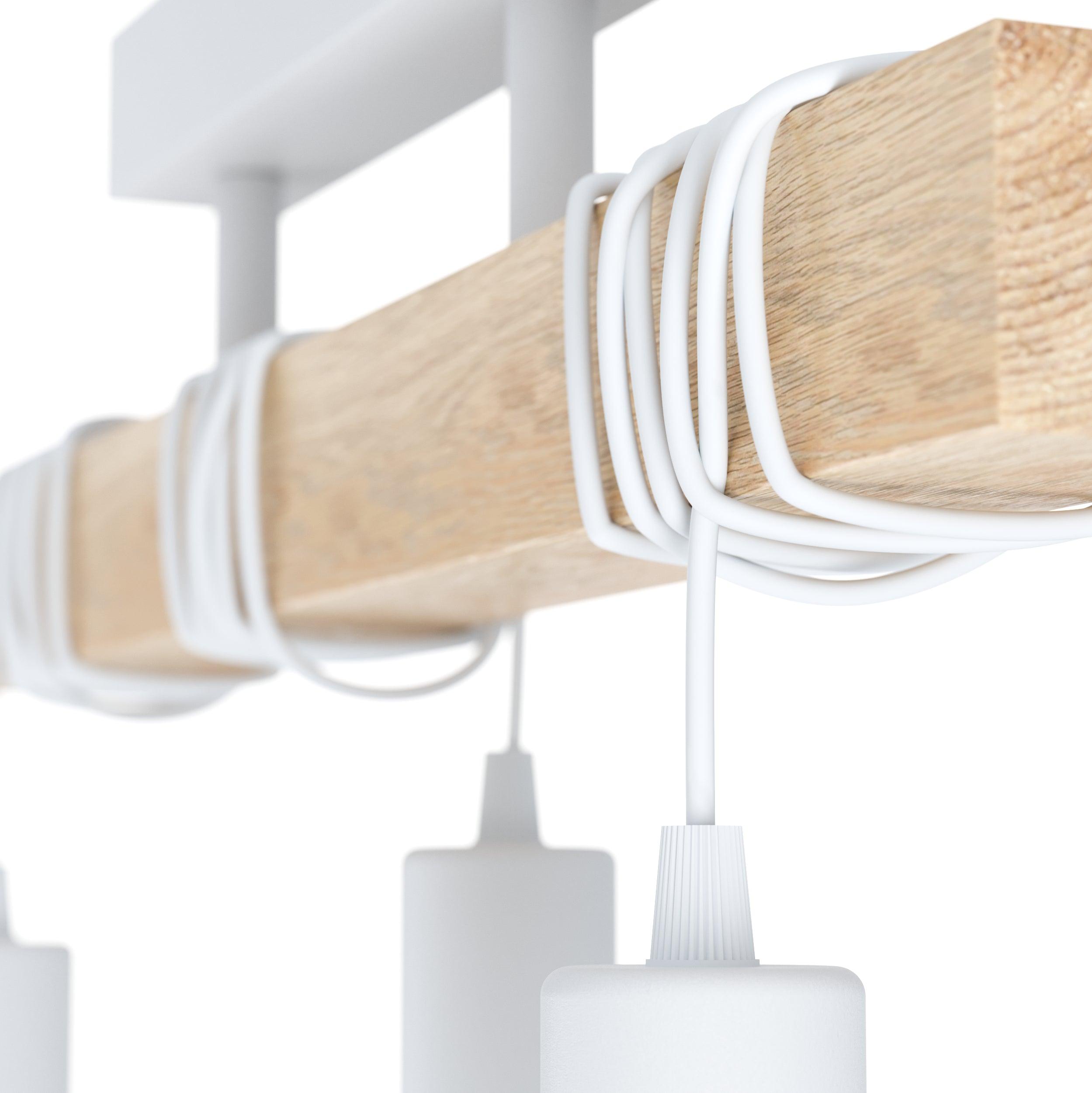 eglo townshend adjustable white wood 3 light pendant ceiling light living room close up