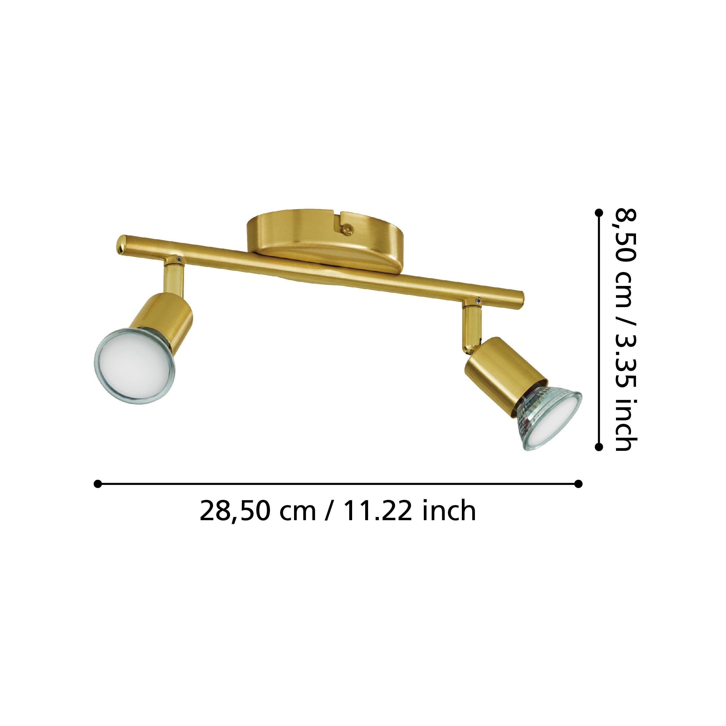 eglo buzz led brass 2 light bar spotlight living room close up