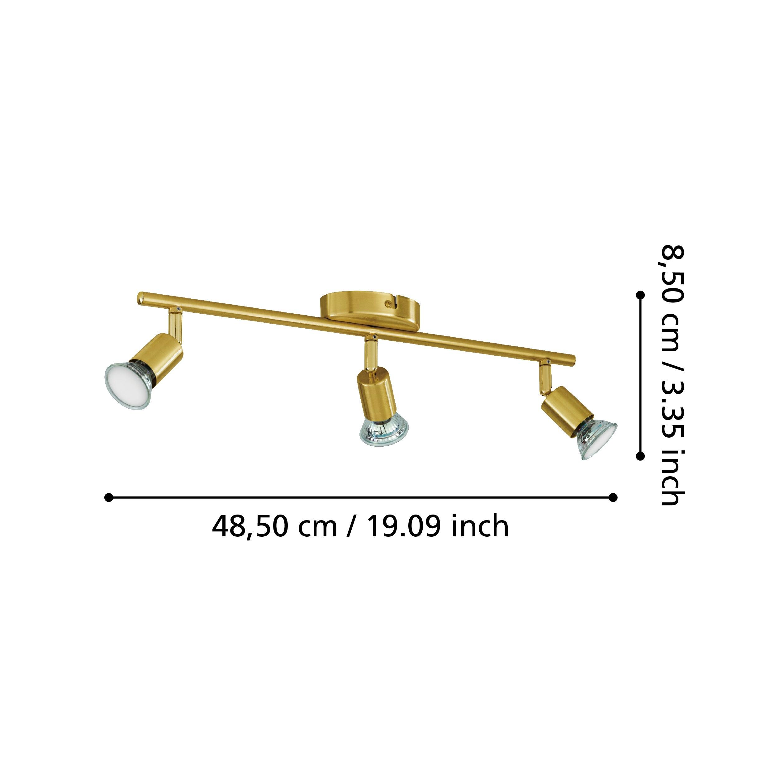 eglo buzz led brass 3 light bar spotlight living room close up