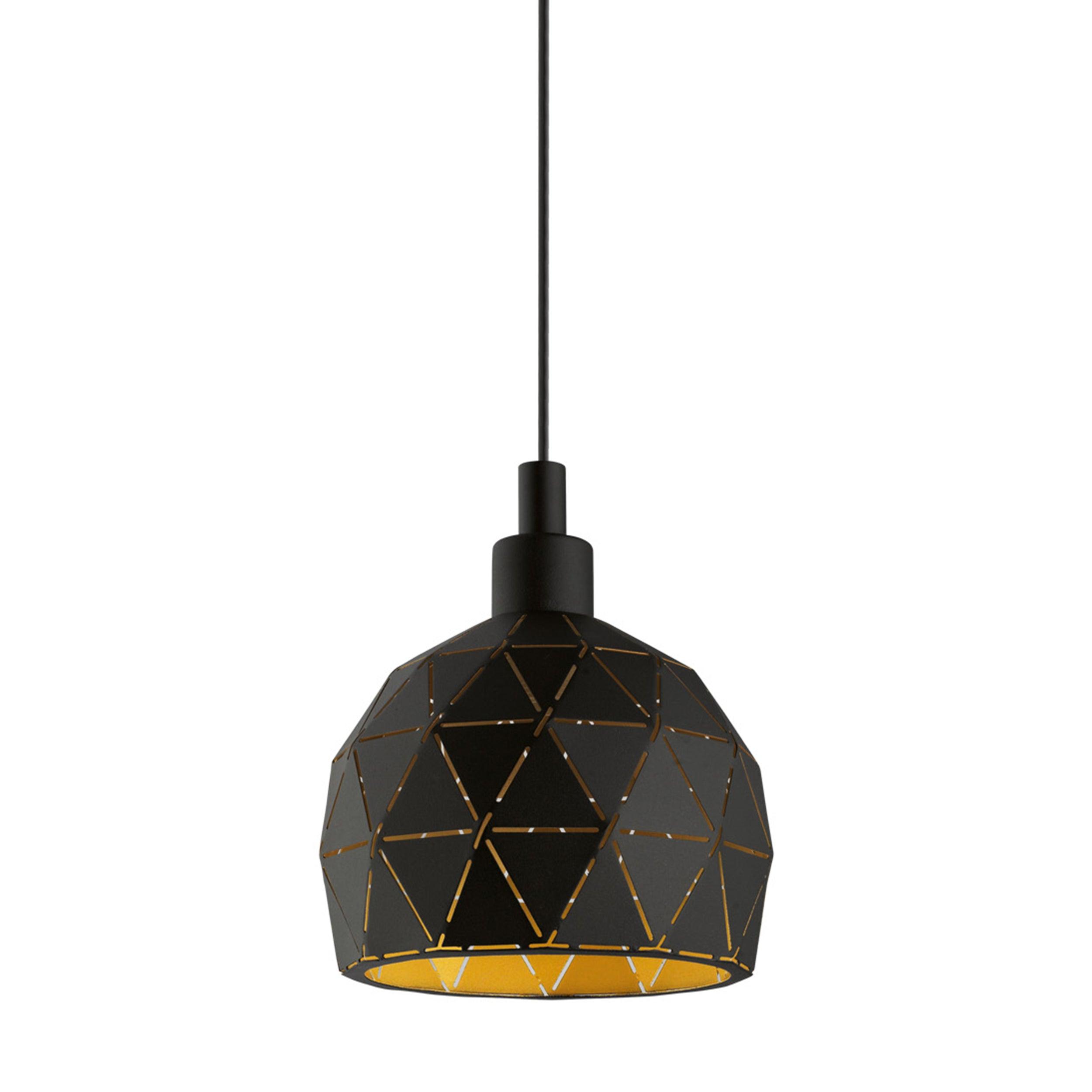 eglo roccaforte metal black gold geometric ceiling pendant living room close up