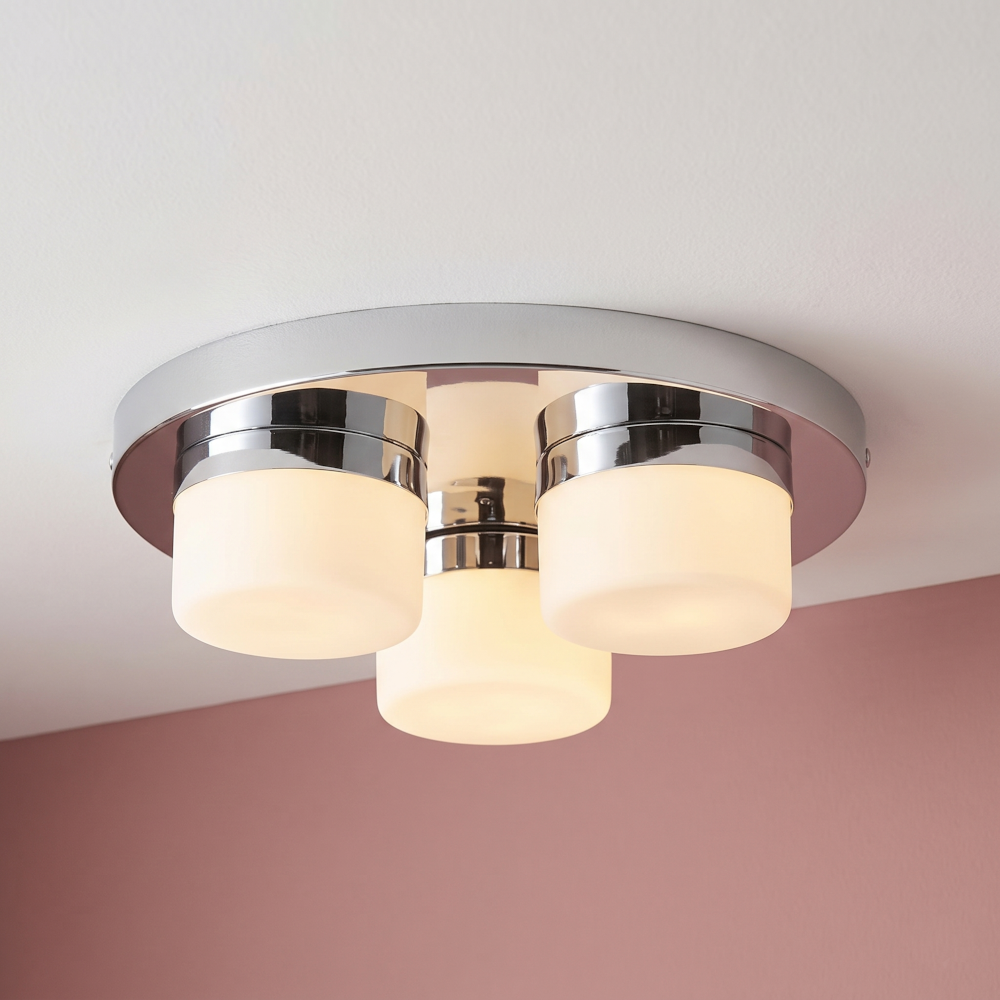 Pure Chrome & Opal Duplex Glass Flush Bathroom Ceiling Light