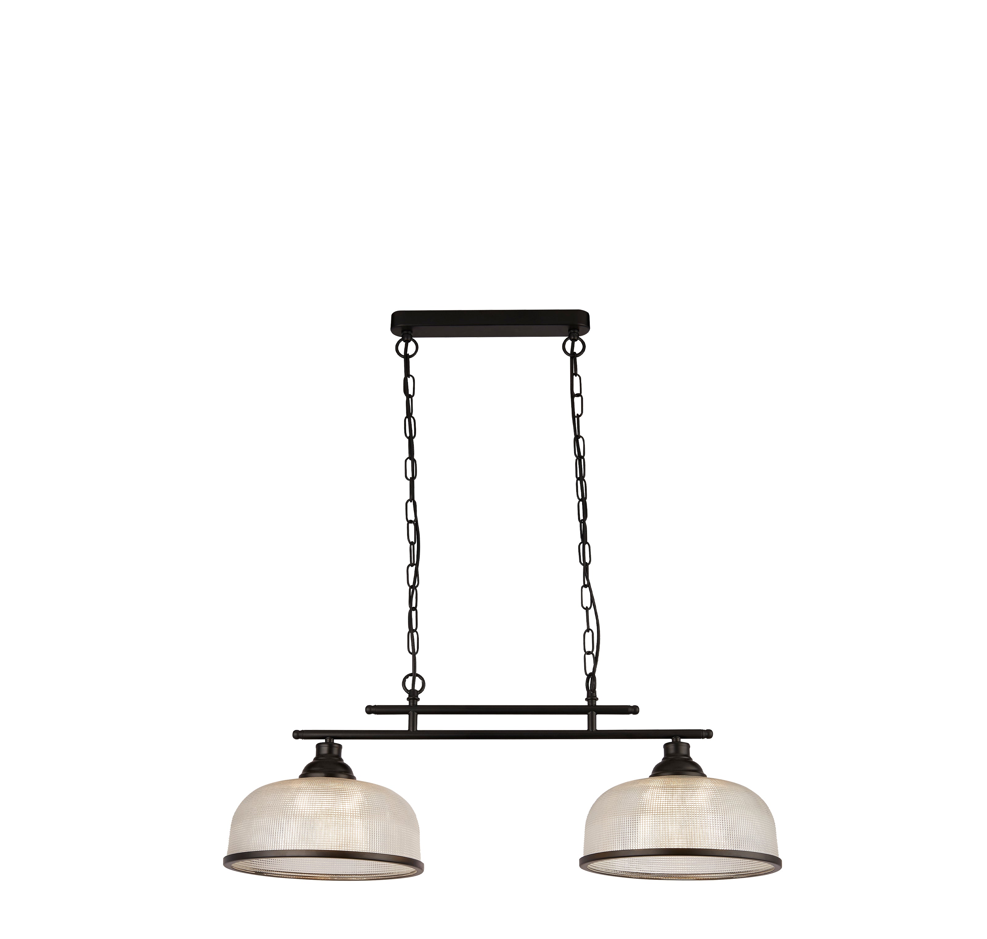 Searchlight Highworth 2 Light Black Pendant - Holophane Style Glass Shade