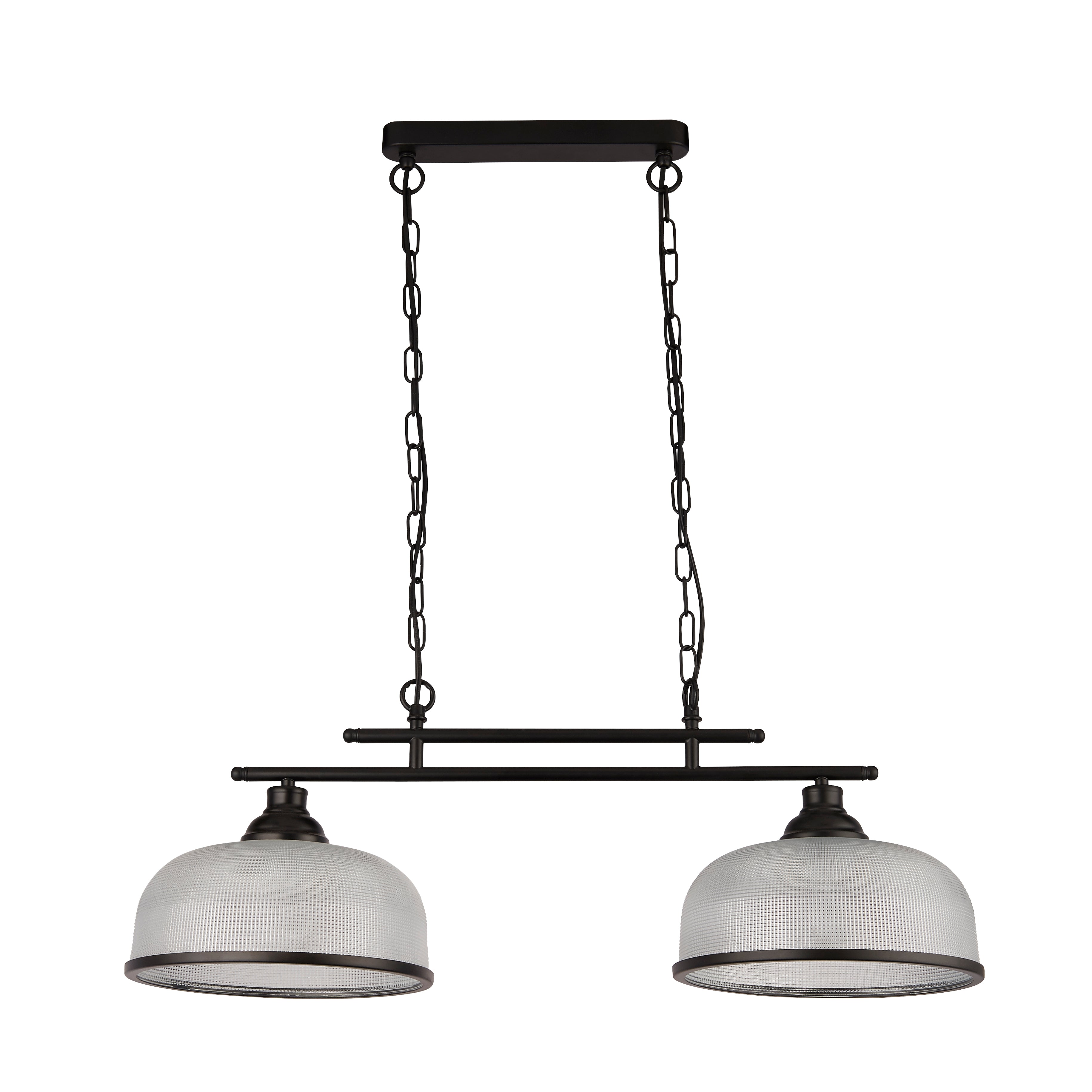 Searchlight Highworth 2 Light Black Pendant - Holophane Style Glass Shade
