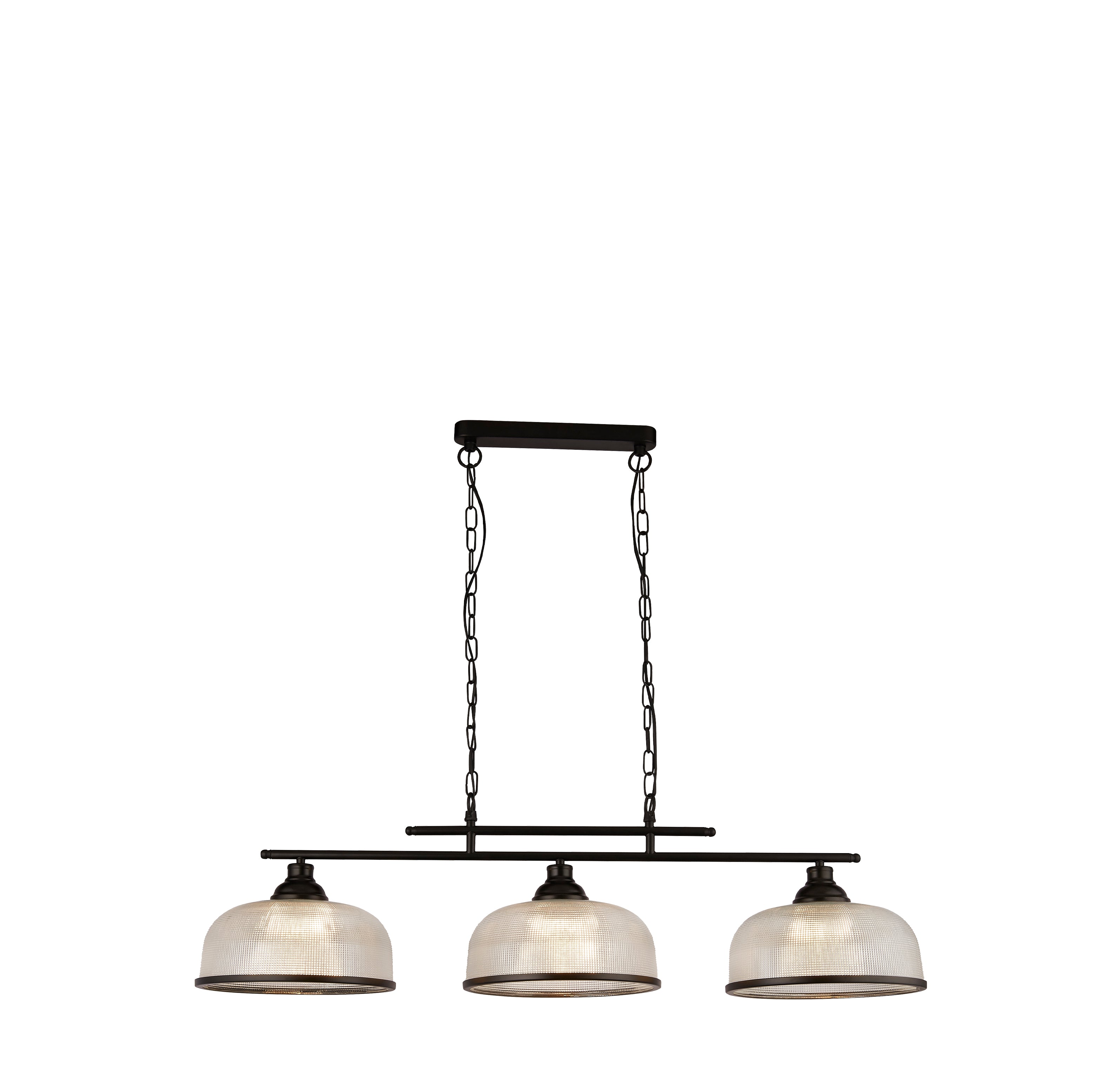 Searchlight Highworth 3 Light Black Bar Pendant - Holophane Style Glass Shade