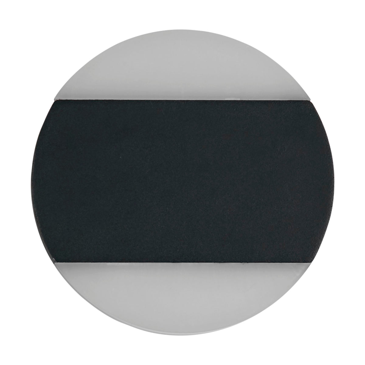 Cavern round black LED wall light unlit on white with wide central black band