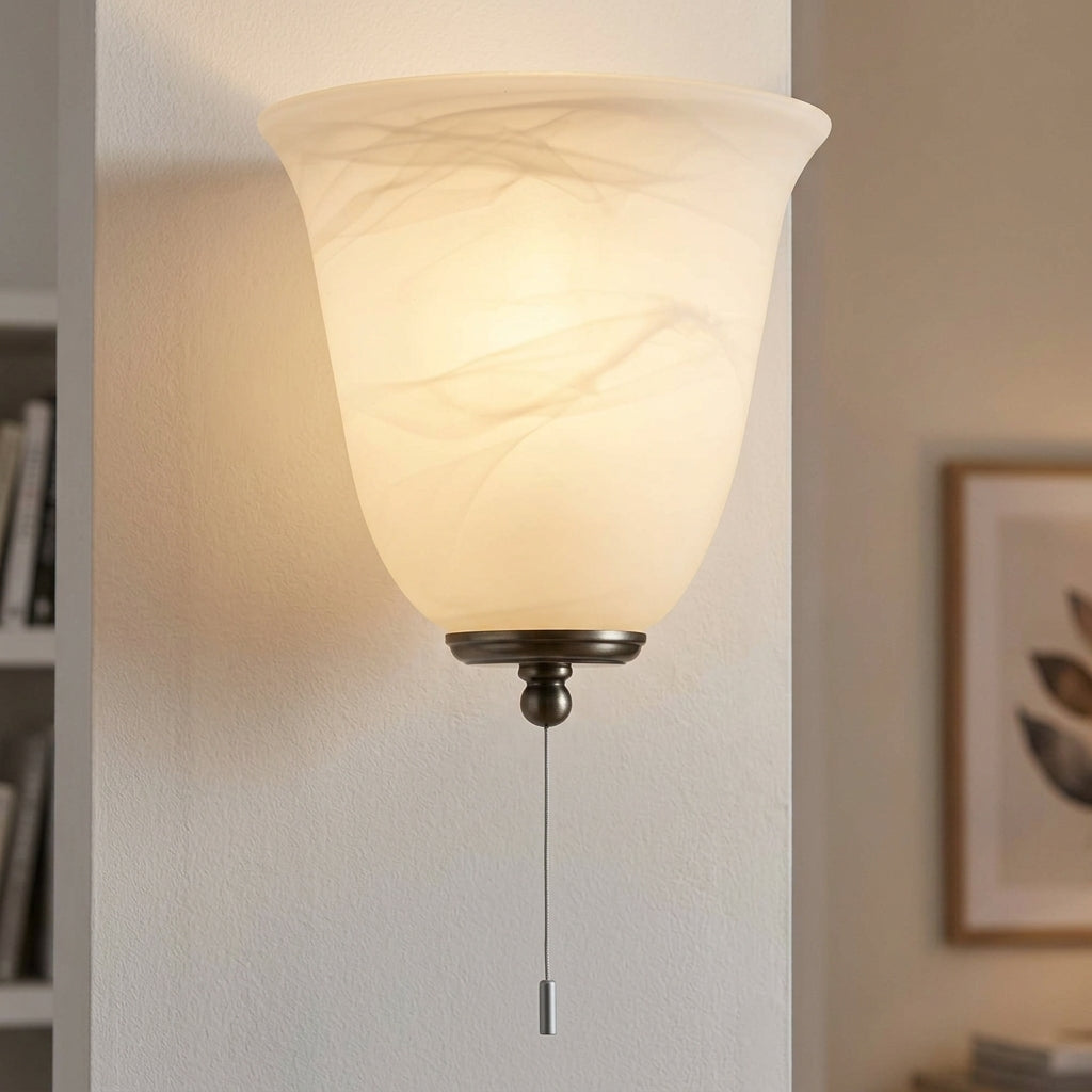 Bell Champagne Alabaster Glass Wall Light - Cord Pull