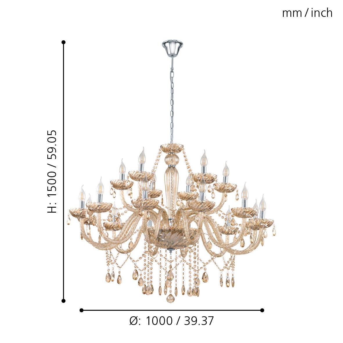 eglo basilano 18 light chrome cognac glass chandelier kitchen lighting 