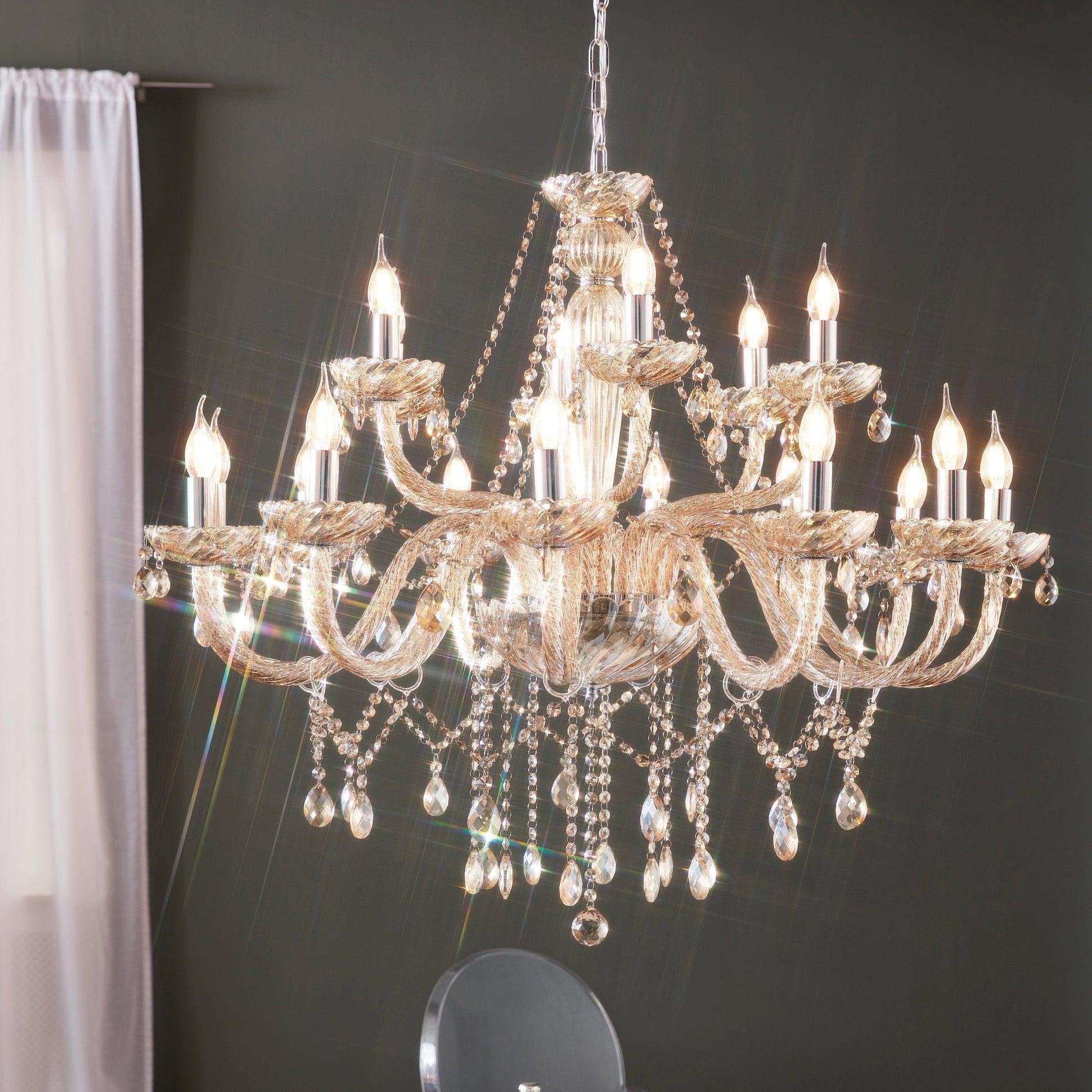 eglo basilano 18 light chrome cognac glass chandelier living room image