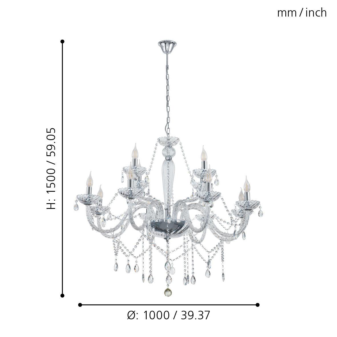 eglo basilano 1 12 light chrome clear glass chandelier kitchen lighting 