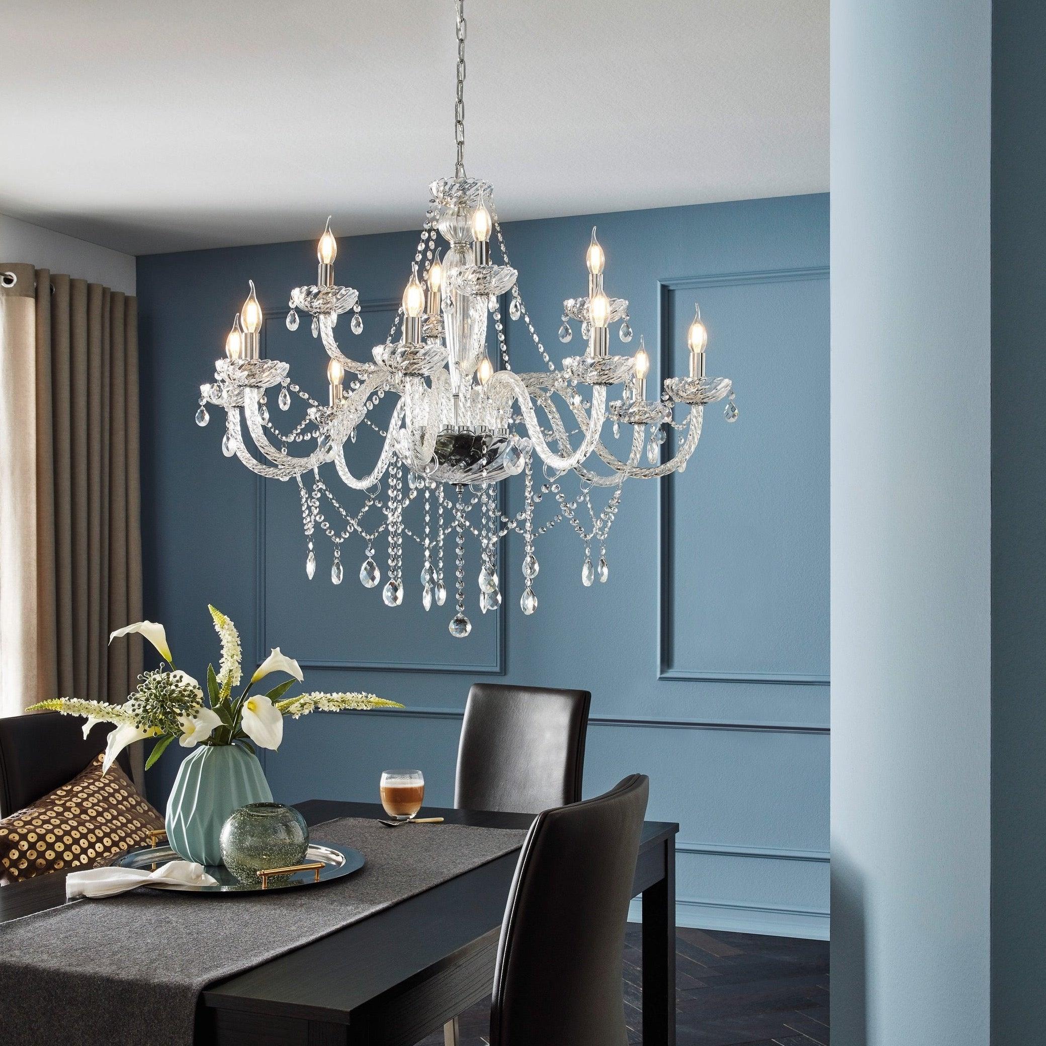 eglo basilano 1 12 light chrome clear glass chandelier