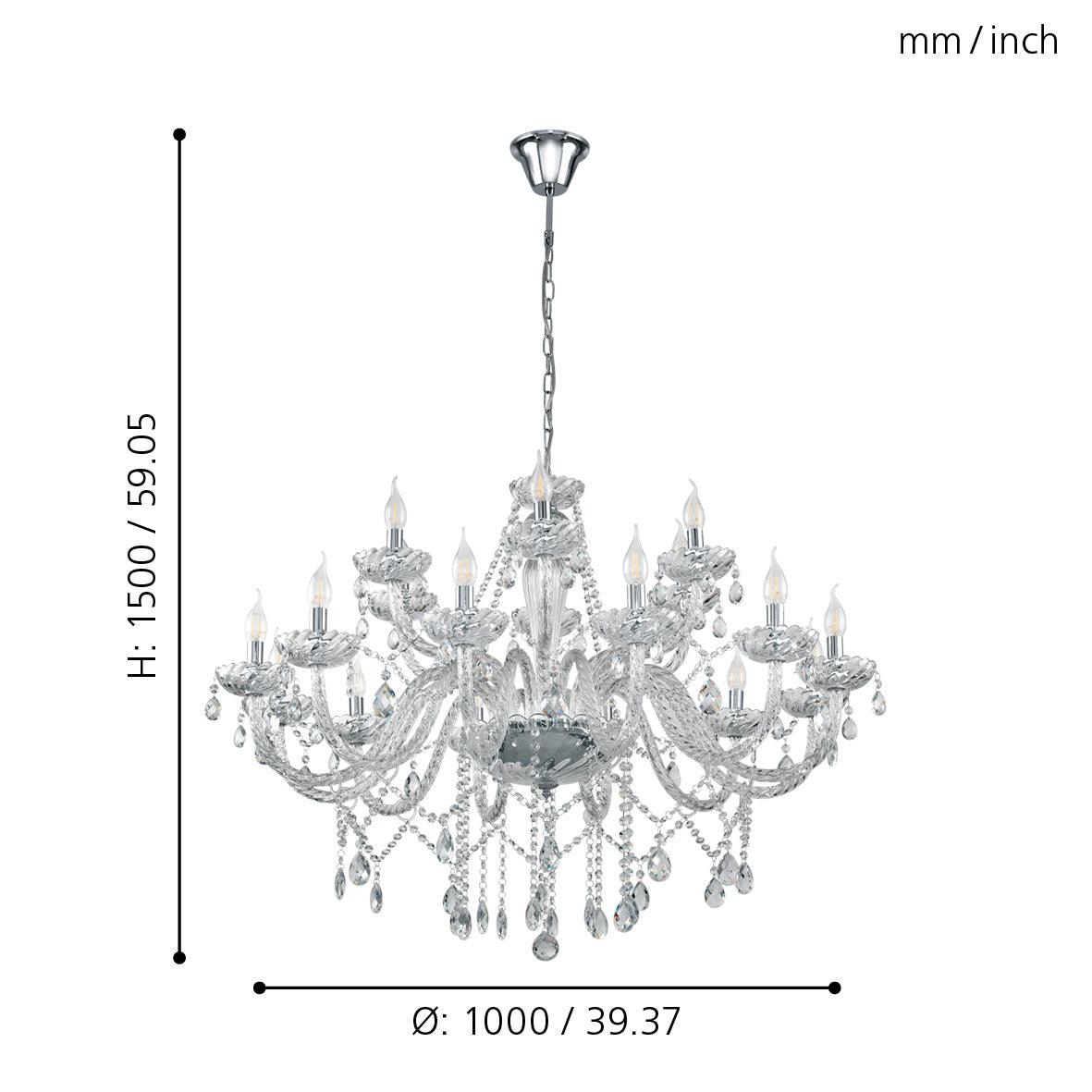 eglo basilano 1 18 light chrome clear glass chandelier Kitchen Lighting Close Up