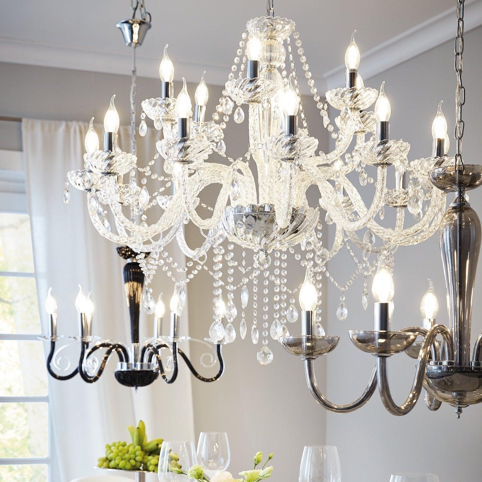 eglo basilano 1 18 light chrome clear glass chandelier living room image