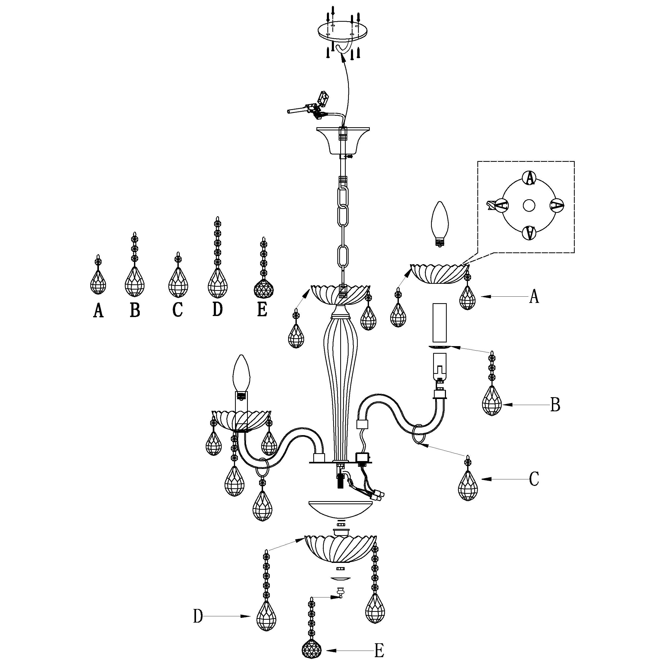eglo carpento 5 light chrome white glass chandelier Kitchen Lighting Close Up