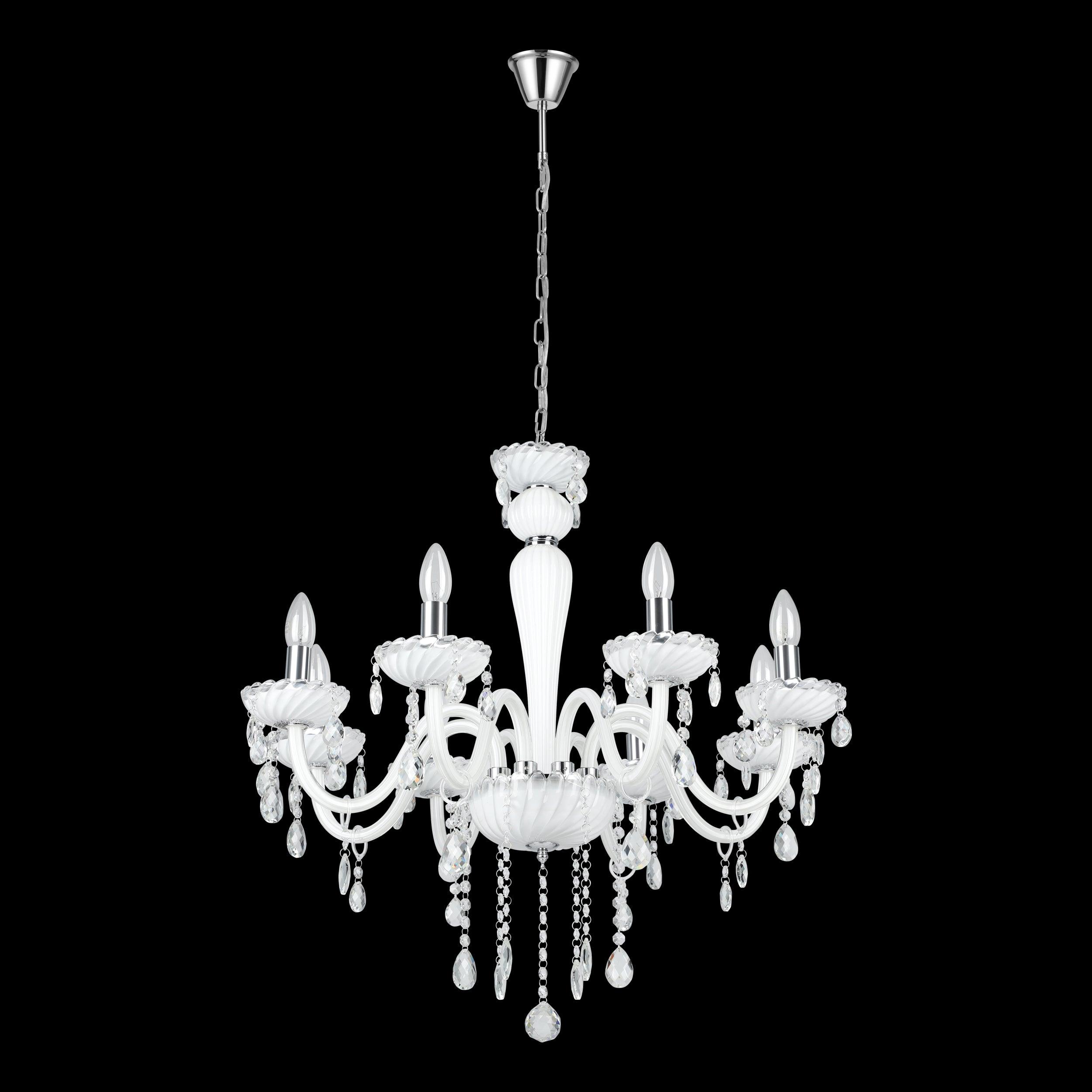 eglo carpento 8 light chrome white glass chandelier living room image