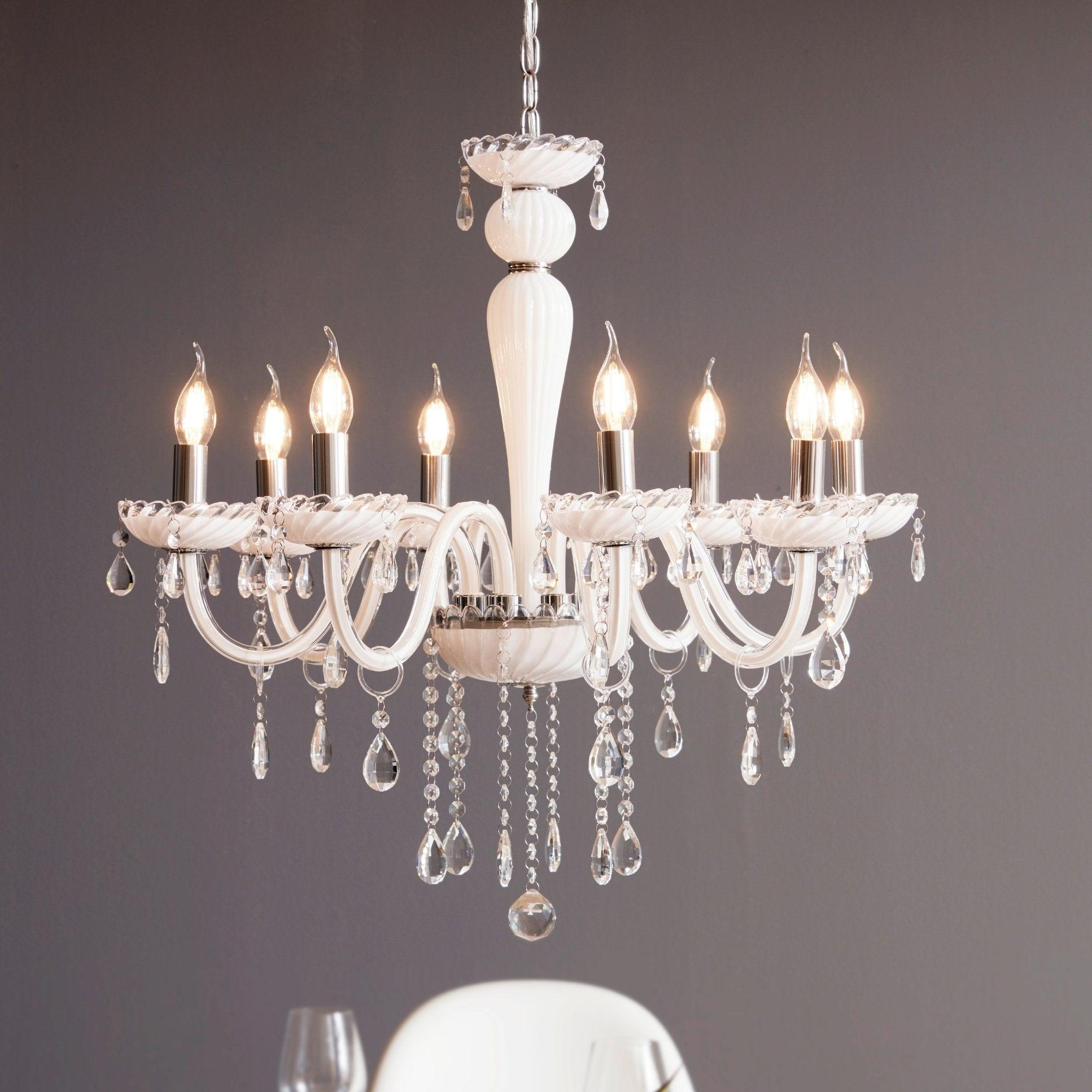 eglo carpento 8 light chrome white glass chandelier