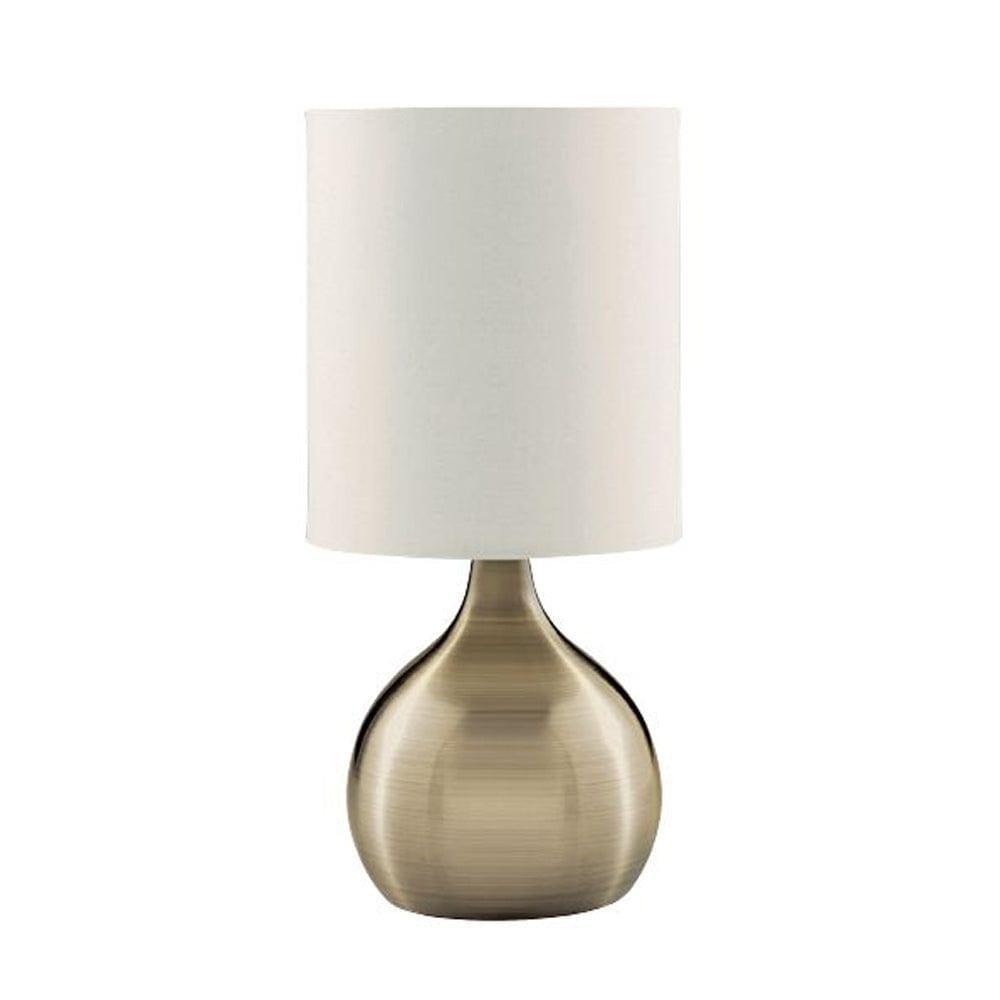 Touch Table Lamp Antique Brass Base White Drum Shade-warehouse-091026
