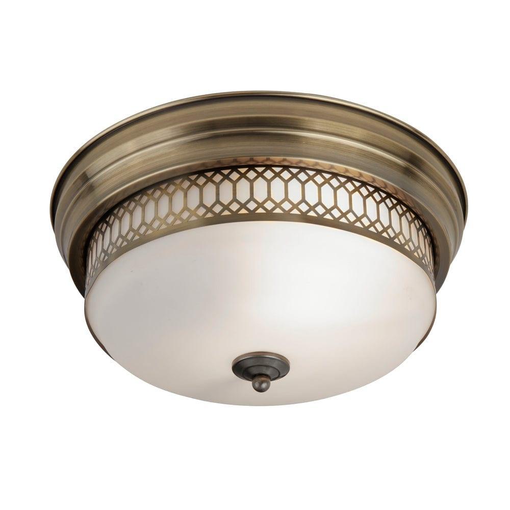 Edinburgh 2 Light Brass Flush Bathroom Light - Opal Glass-damaged-item