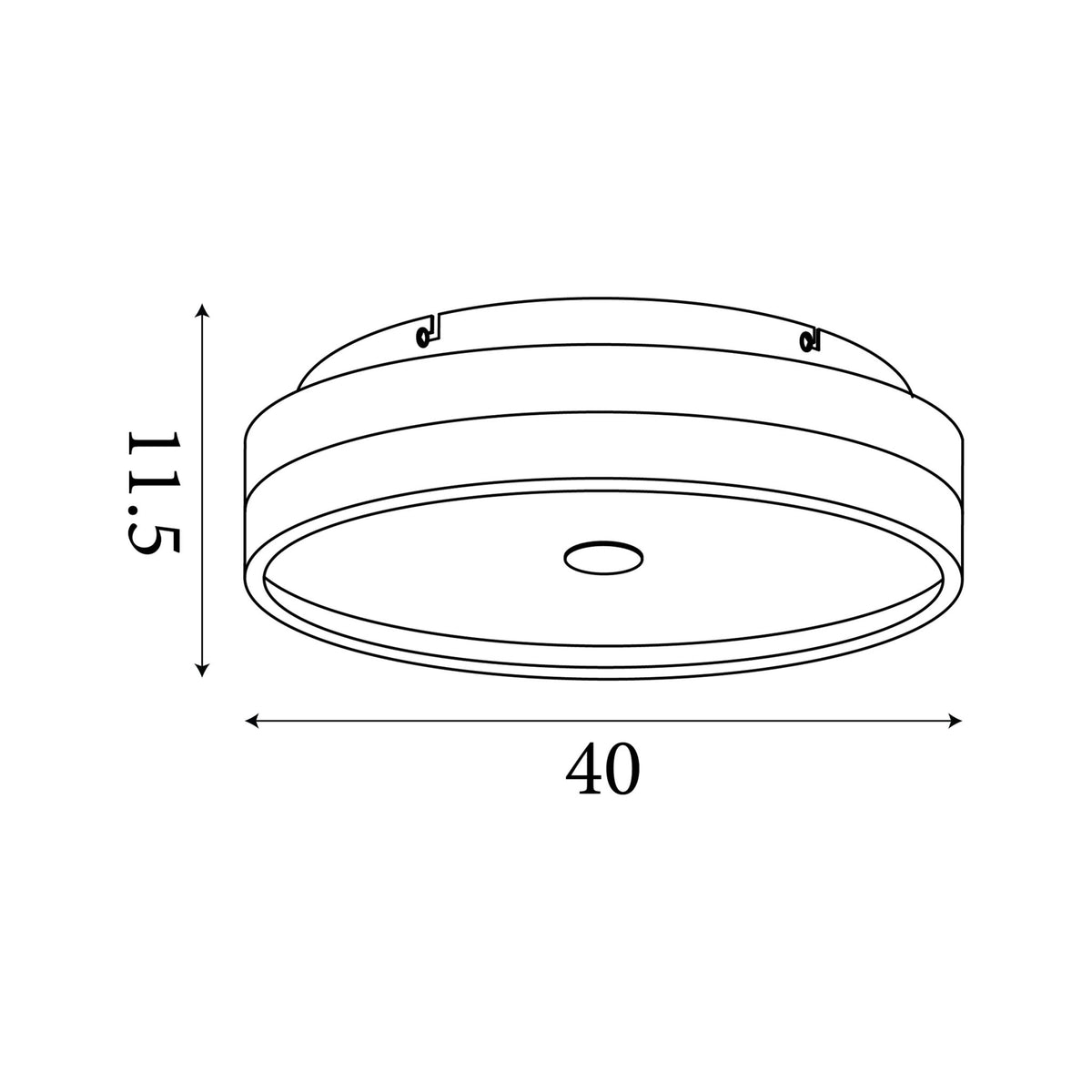 Dimension diagram of the Cyprus, Gold Metal, Flush Ceiling Light - Integrated LED with height and width in cm.