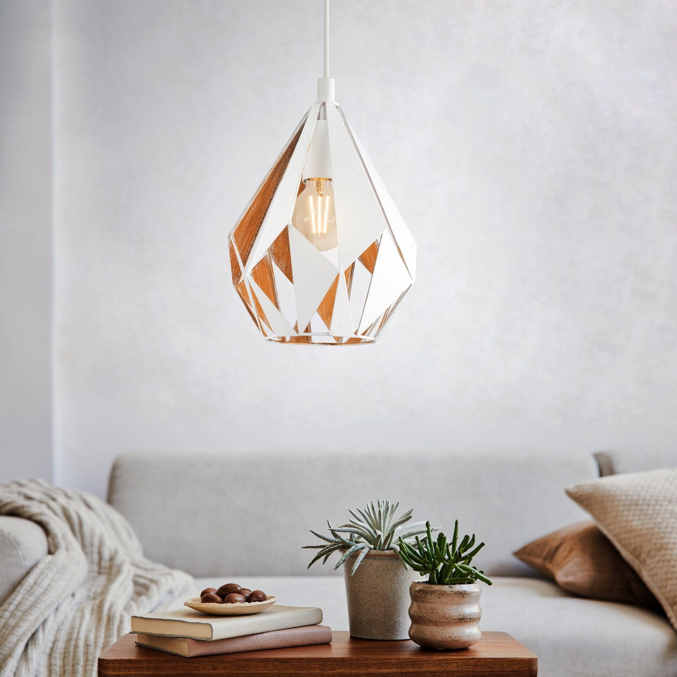 eglo carlton 1 white diamond shaped metal ceiling pendant hallway lighting 